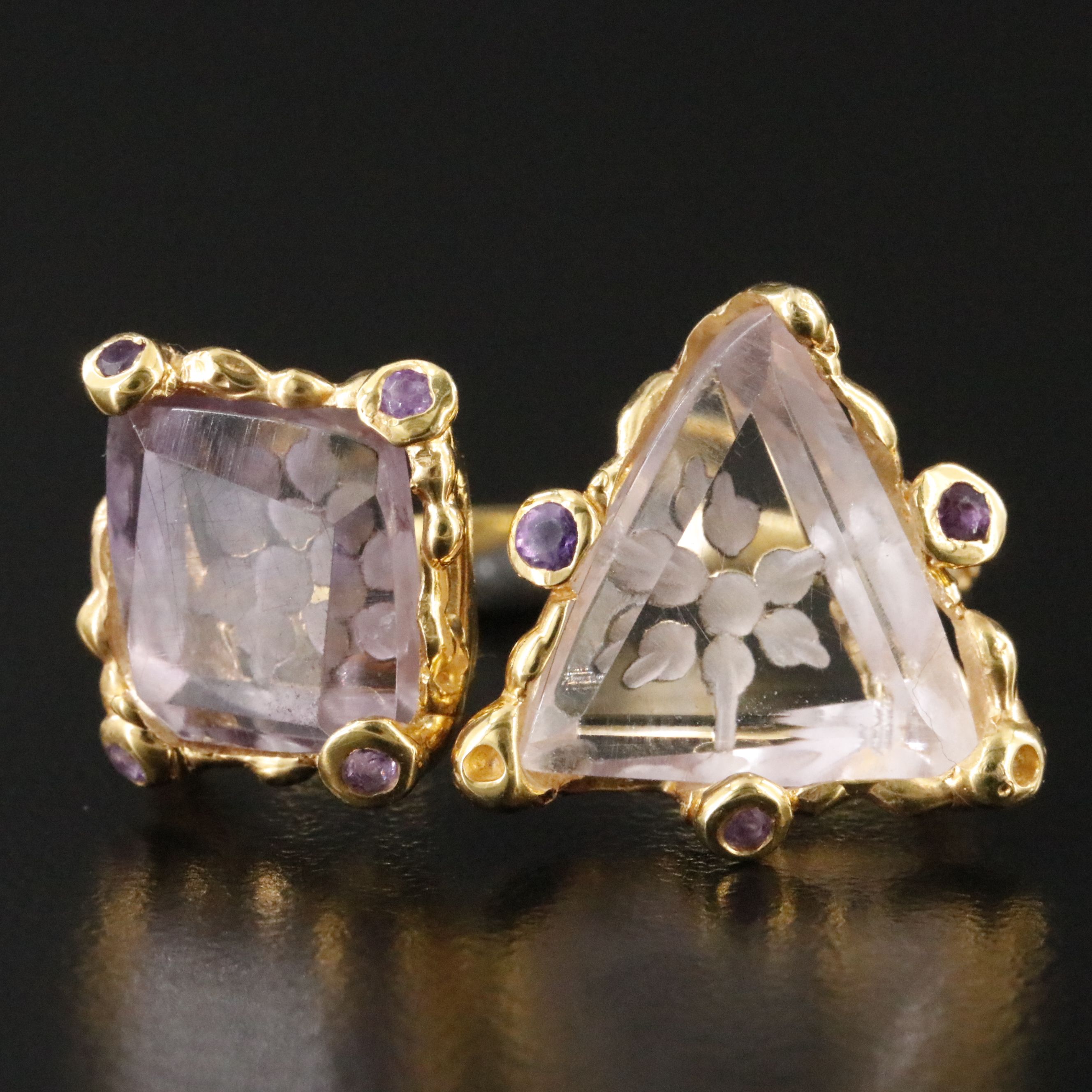 Sterling Reverse Carved Amethyst and Rose Quartz Ring