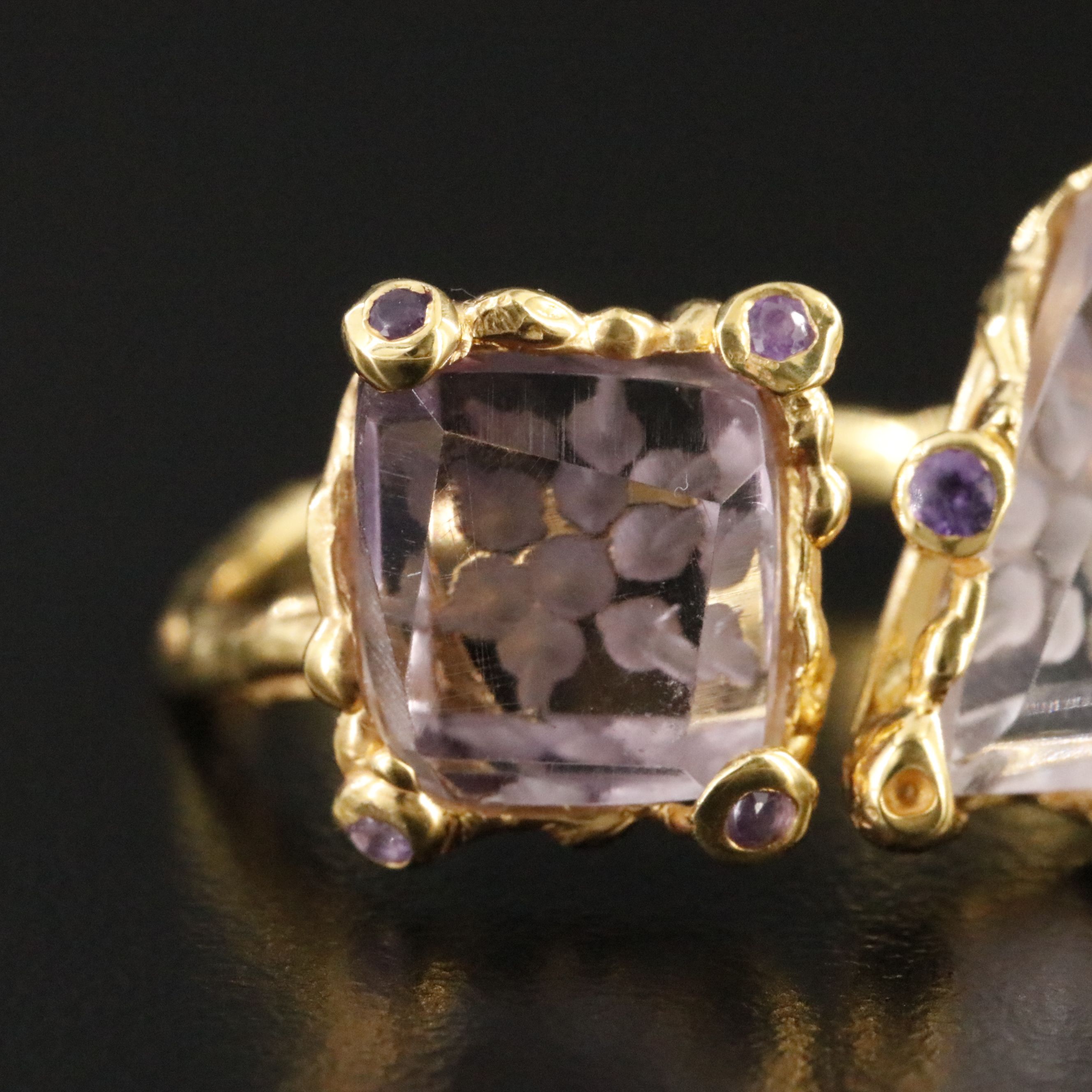Sterling Reverse Carved Amethyst and Rose Quartz Ring