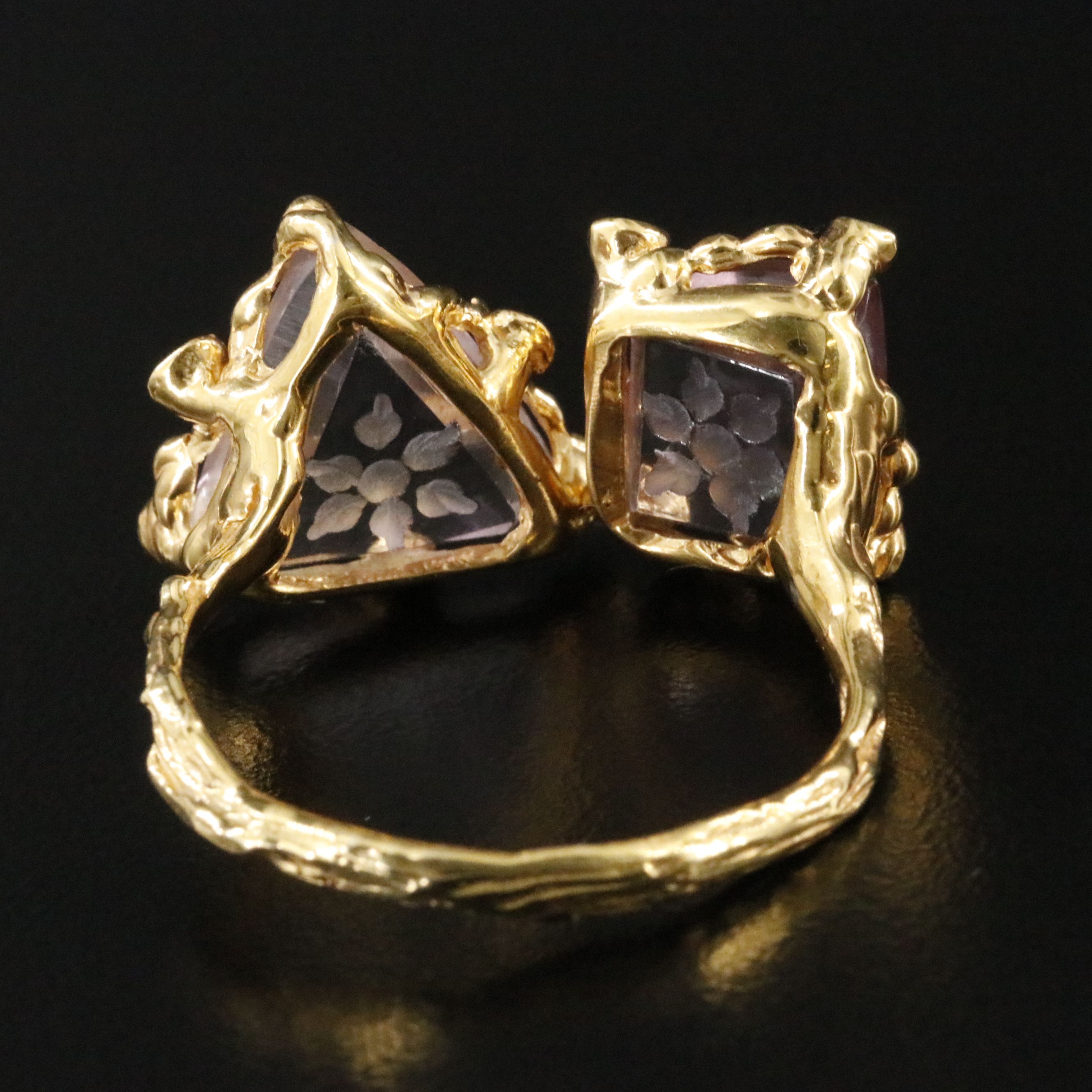 Sterling Reverse Carved Amethyst and Rose Quartz Ring