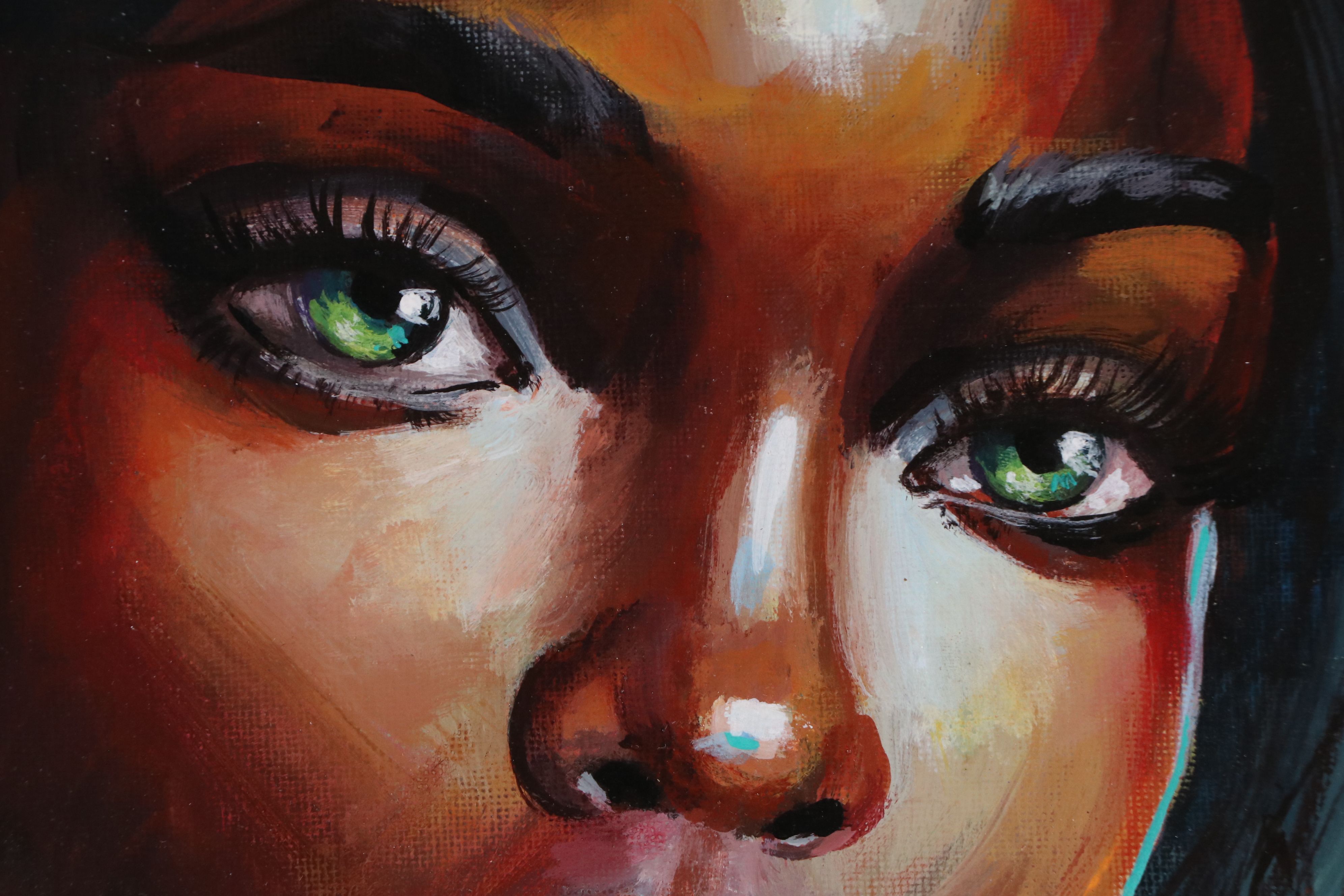 Jeshua Murillo Acrylic Portrait of Woman with Orchids, 21st Century