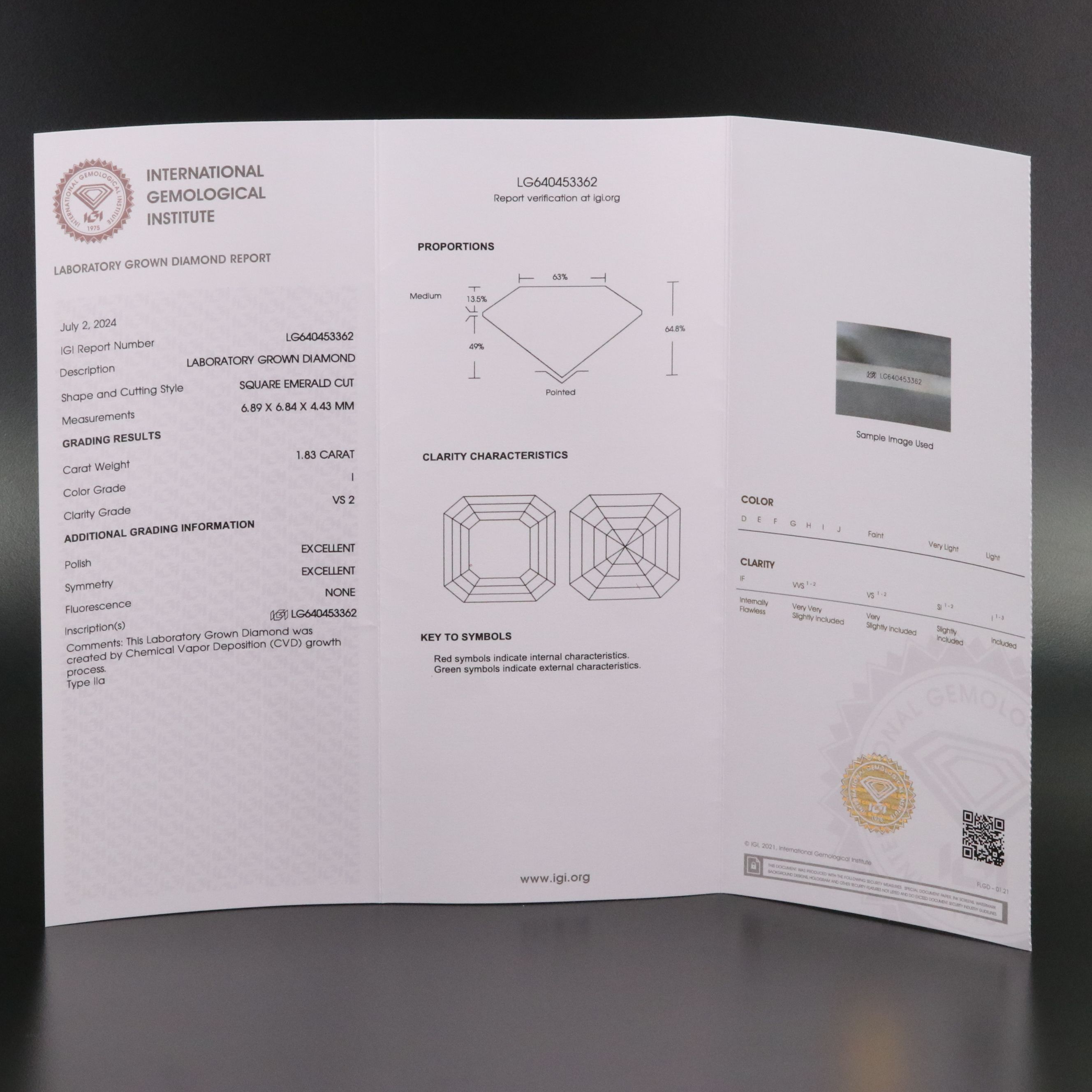 Loose 1.83 CT Lab Grown Diamond with IGI Report