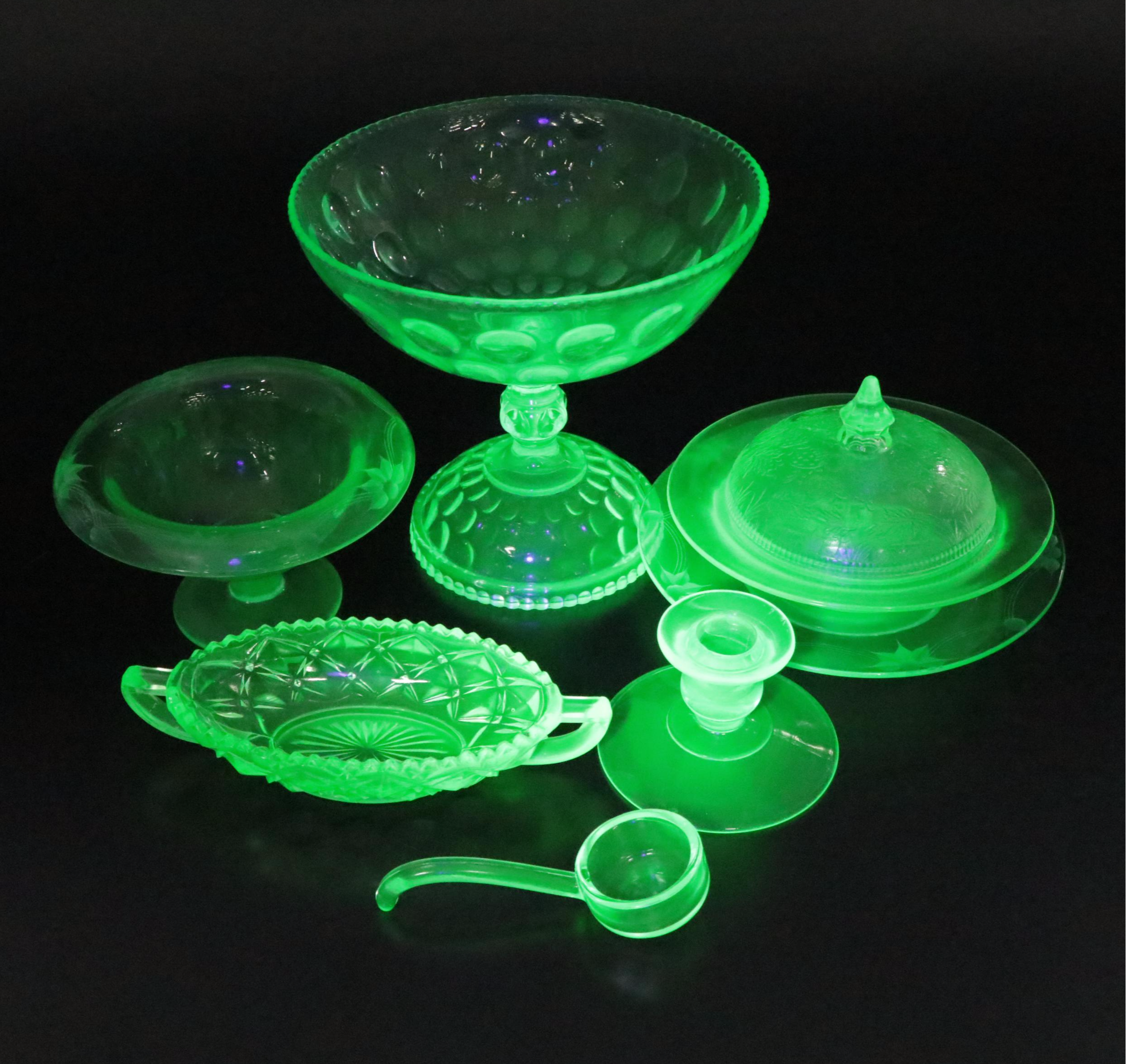 Imperial Glass "Diamond Block Green" and Other Uranium Glass Tableware