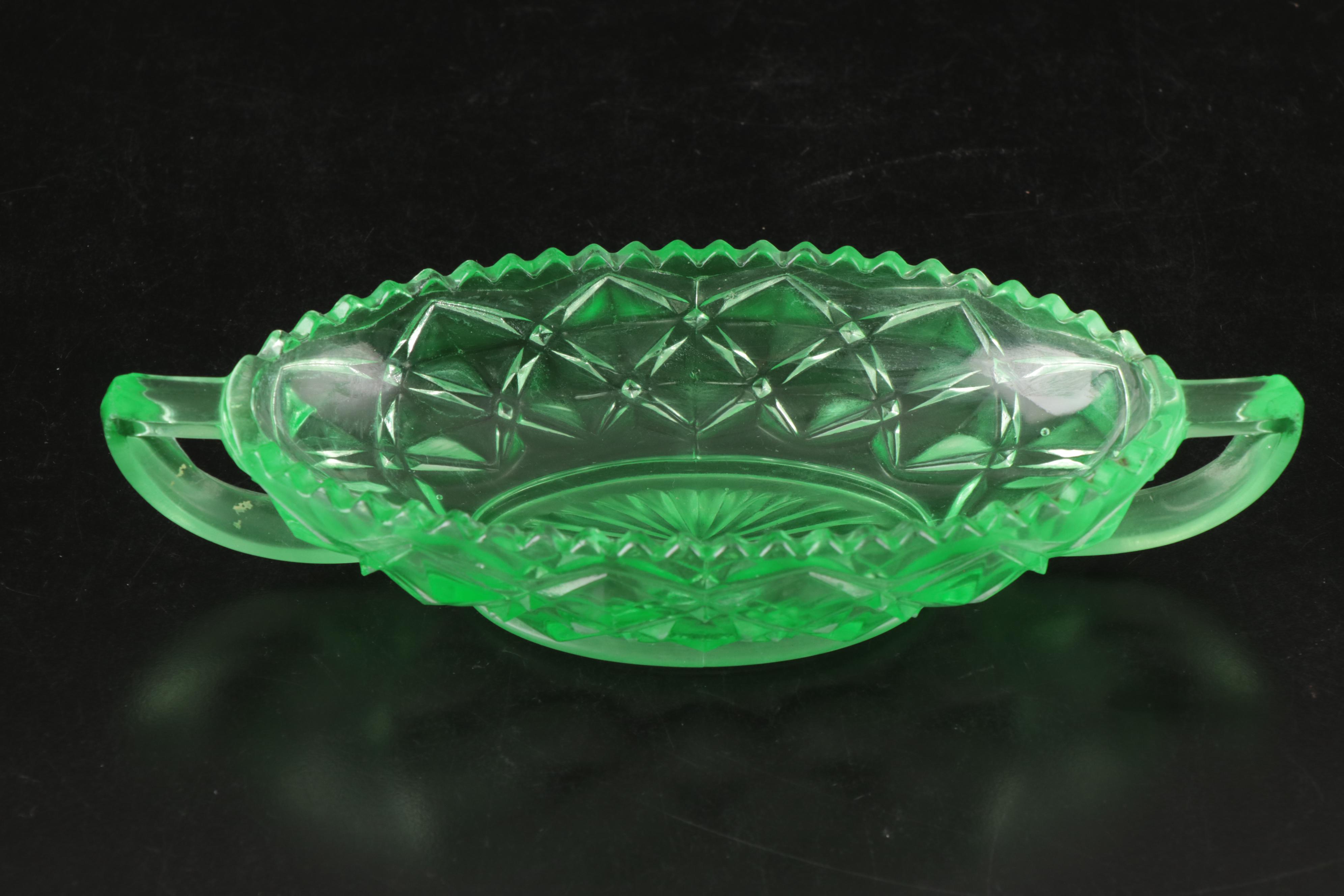 Imperial Glass "Diamond Block Green" and Other Uranium Glass Tableware