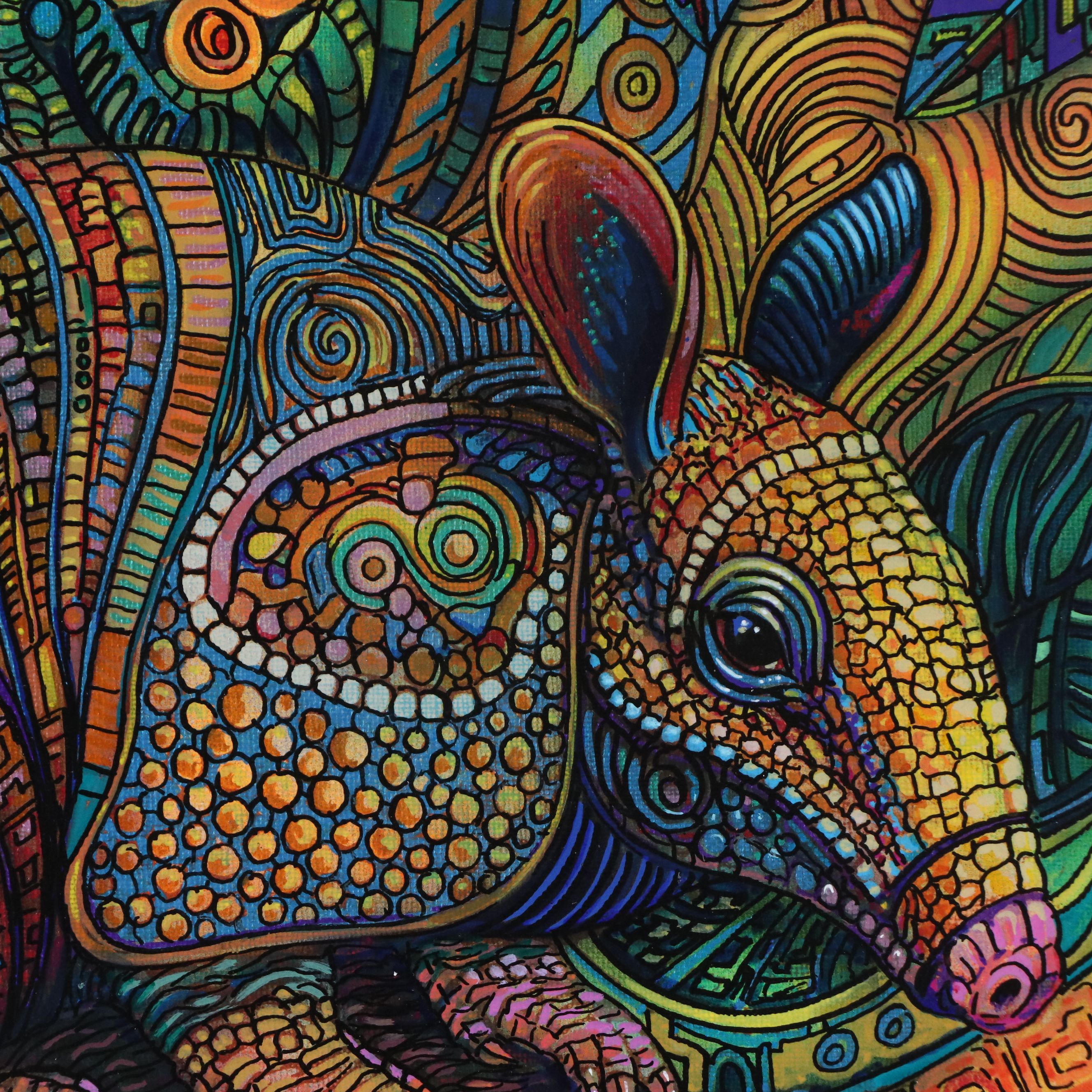 Ricardo Maya Stylized Acrylic Painting of Armadillo, 21st Century