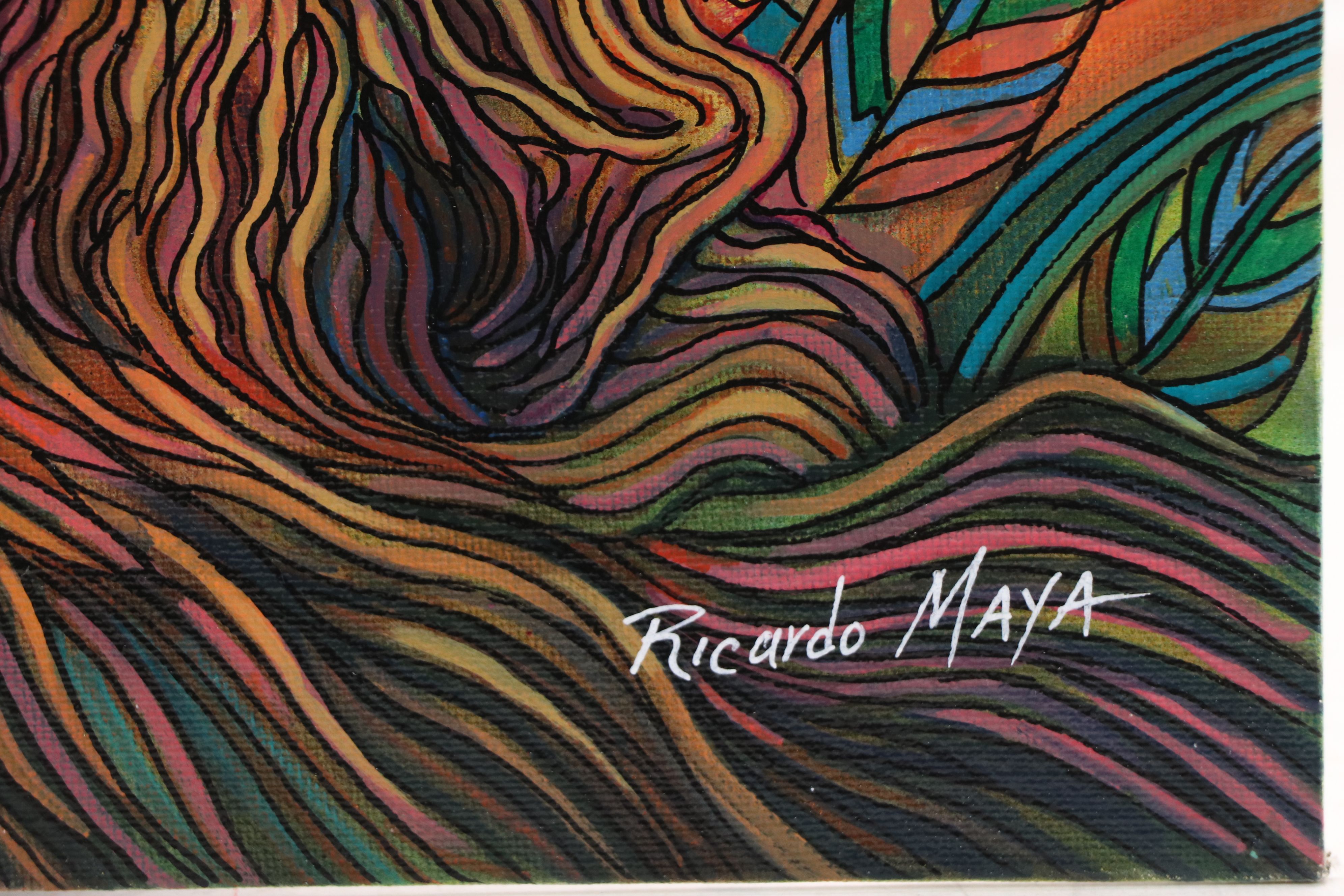 Ricardo Maya Stylized Acrylic Painting of Armadillo, 21st Century