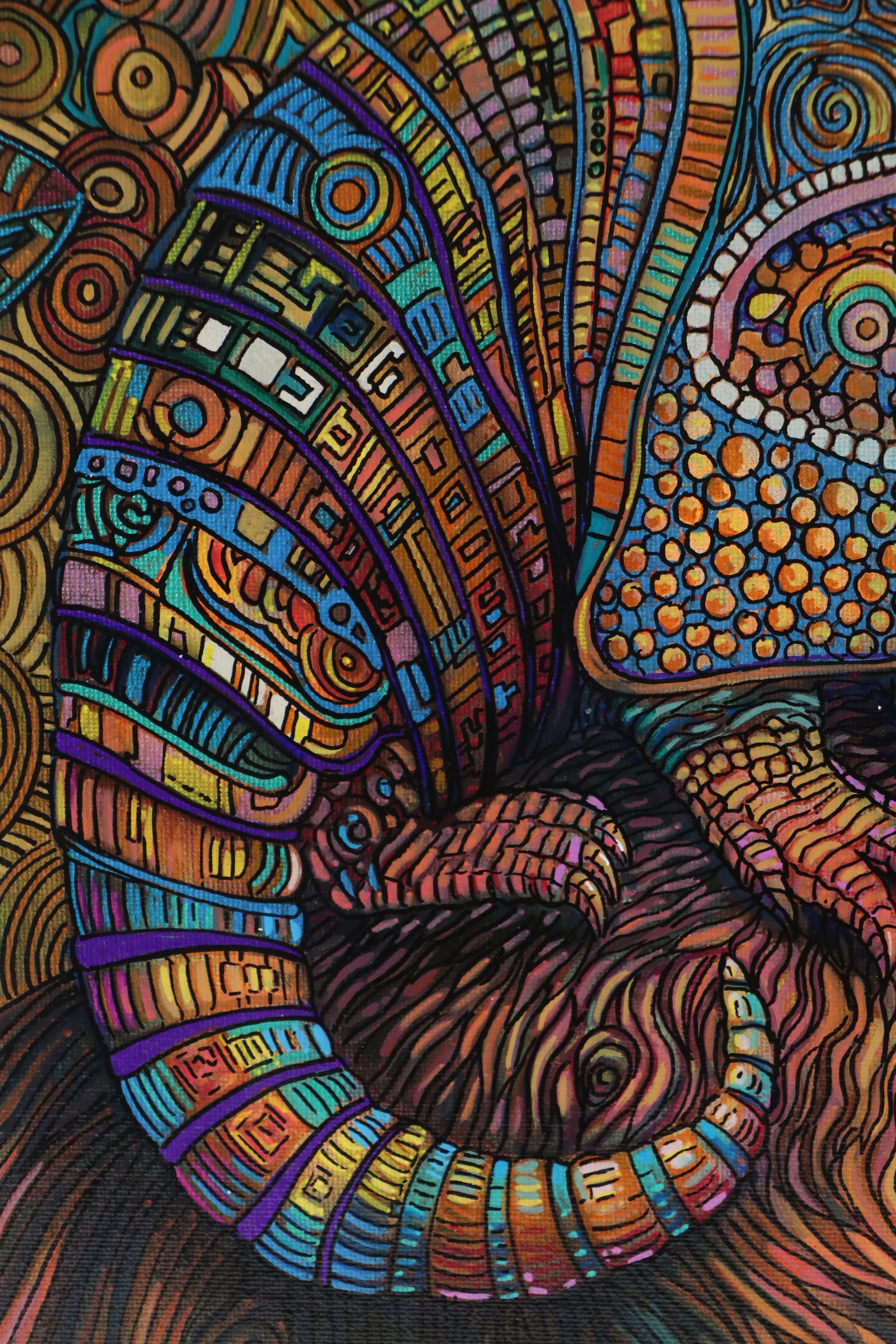 Ricardo Maya Stylized Acrylic Painting of Armadillo, 21st Century