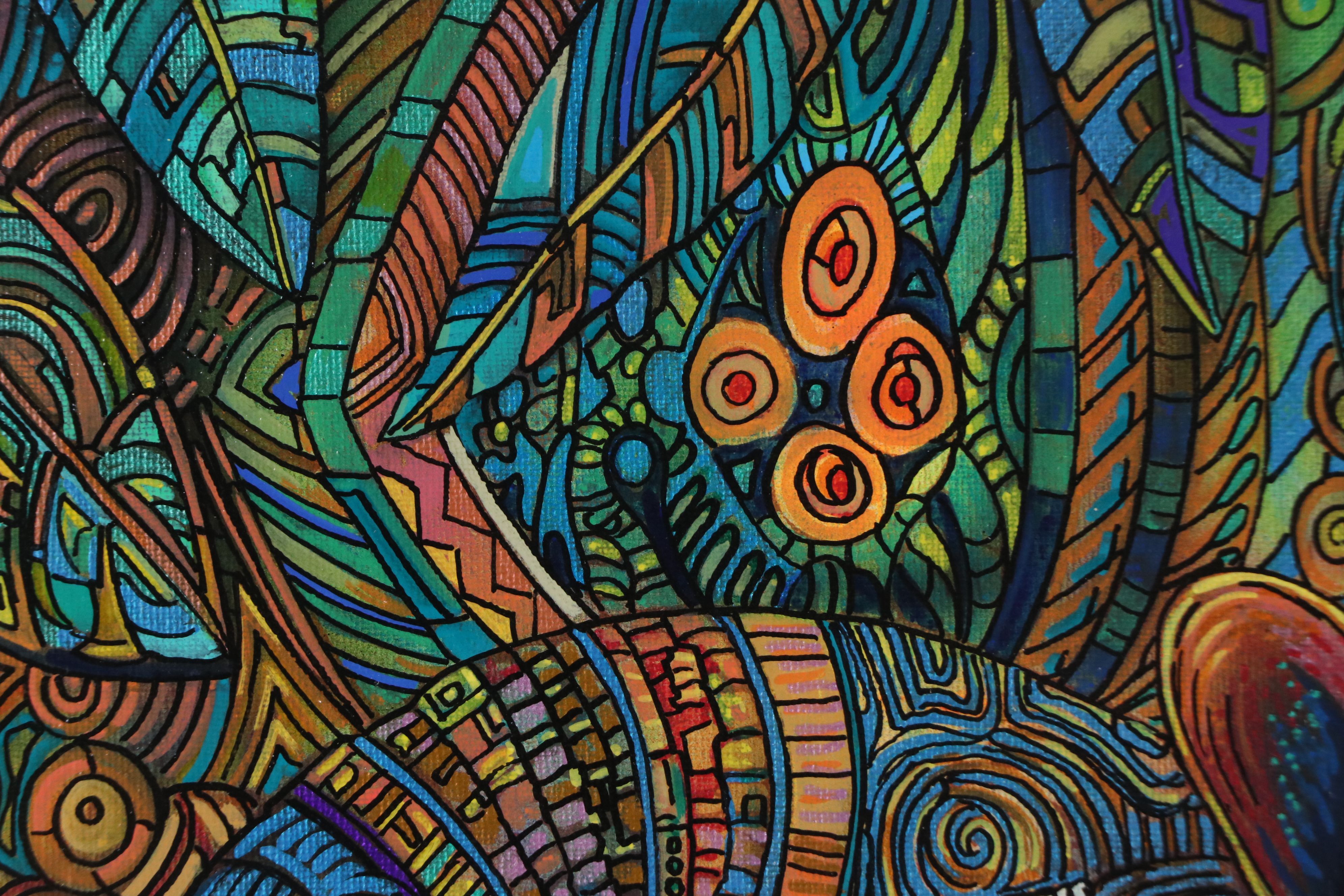 Ricardo Maya Stylized Acrylic Painting of Armadillo, 21st Century