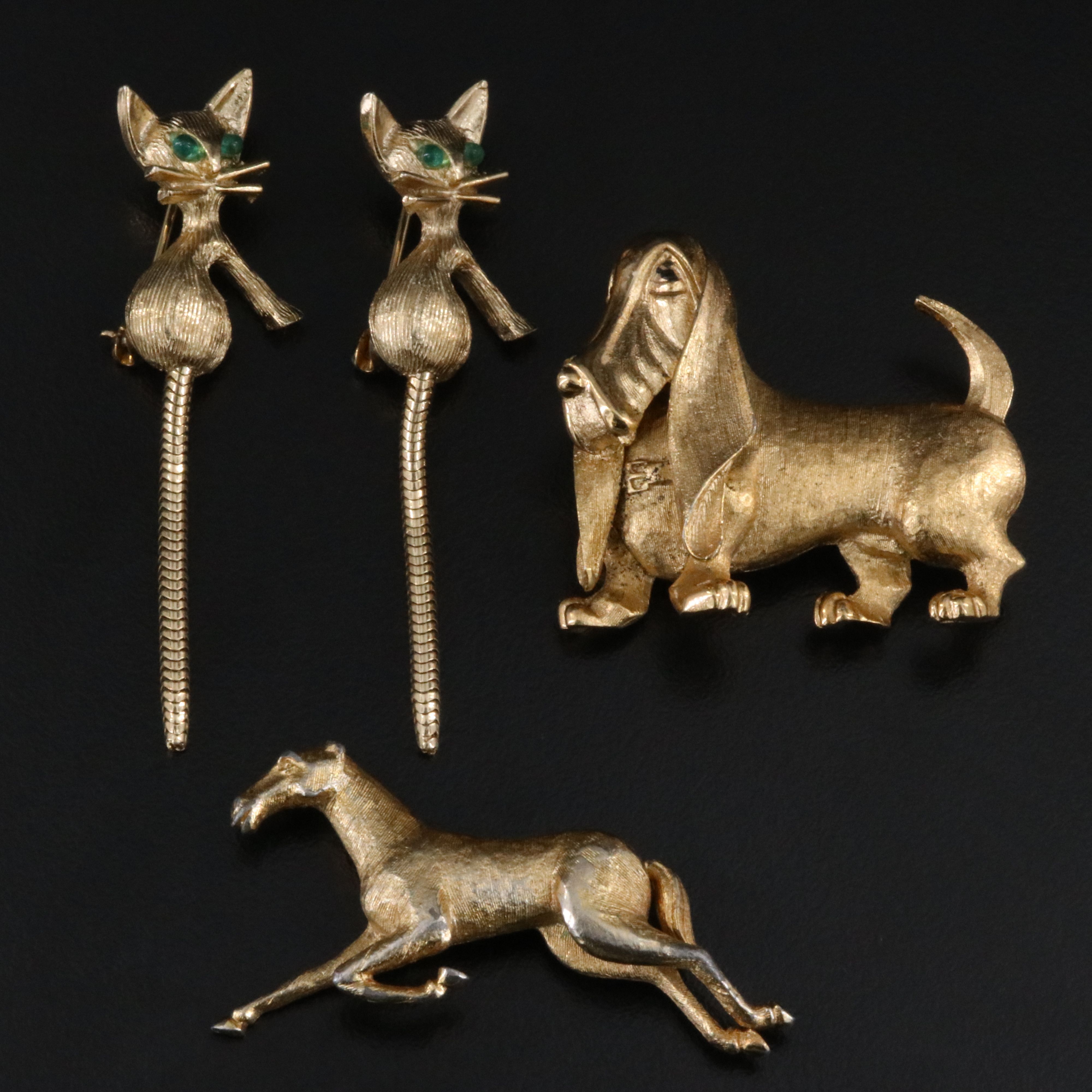 Boucher Horse and Basset Hound Dog with Cats Brooch Collection
