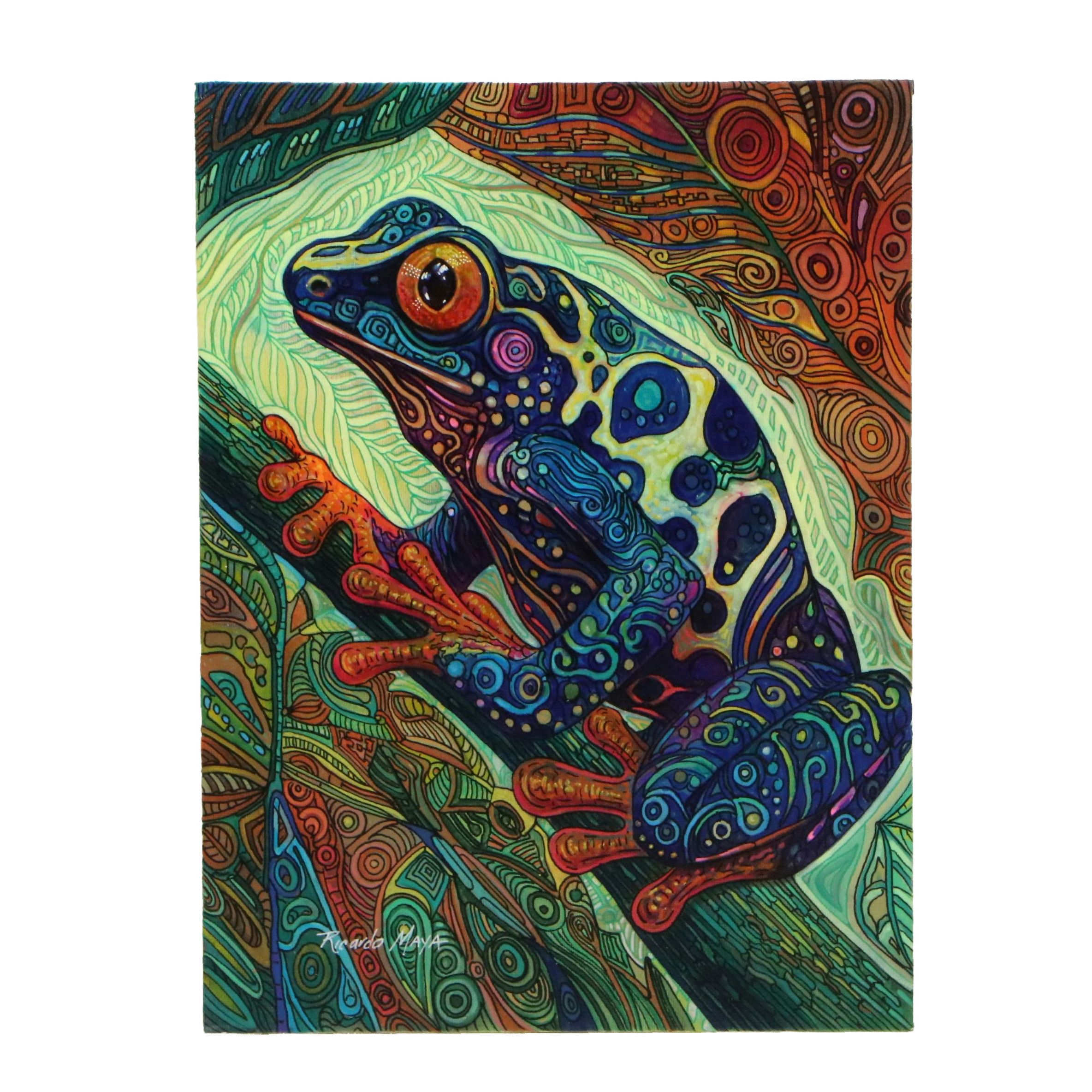 Ricardo Maya Stylized Frog Acrylic Painting, Circa 2026