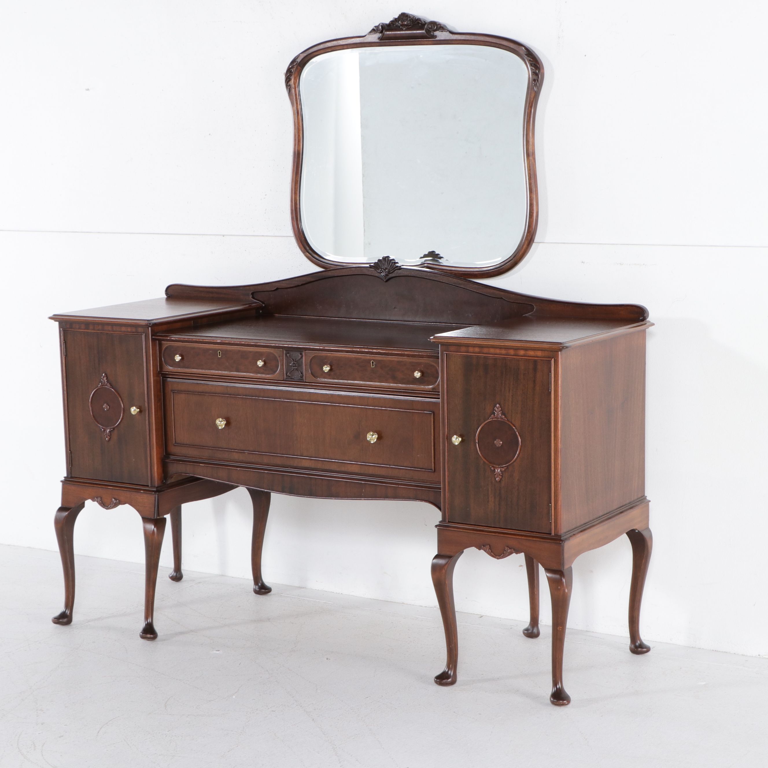 Queen Anne Style Mahogany Buffet with Mirror