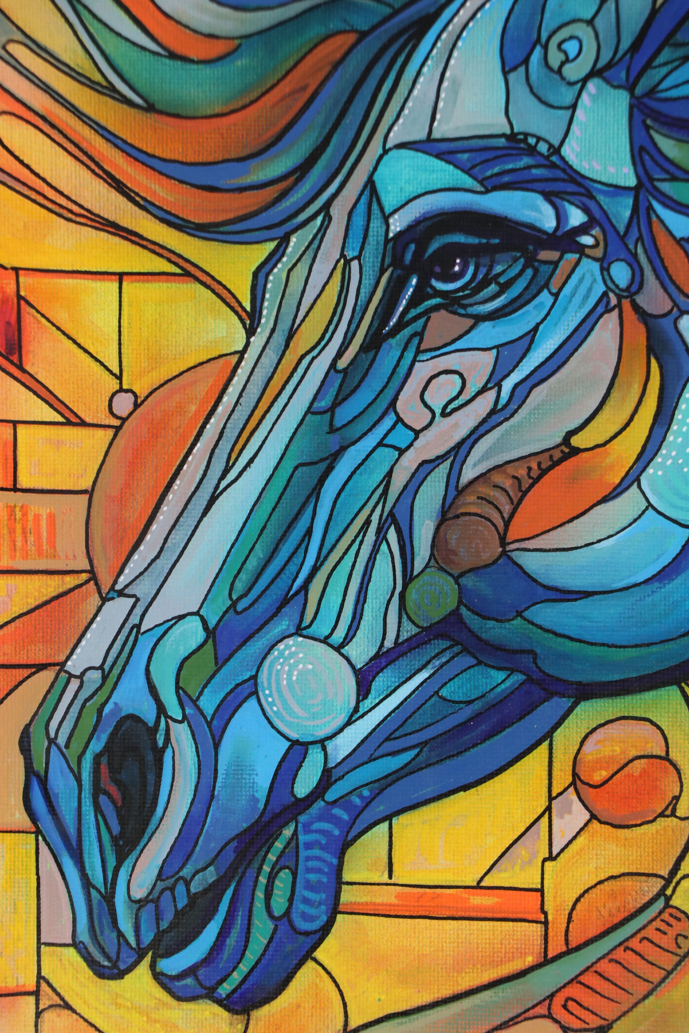 Ricardo Maya Stylized Acrylic Painting of Horse, 21st Century