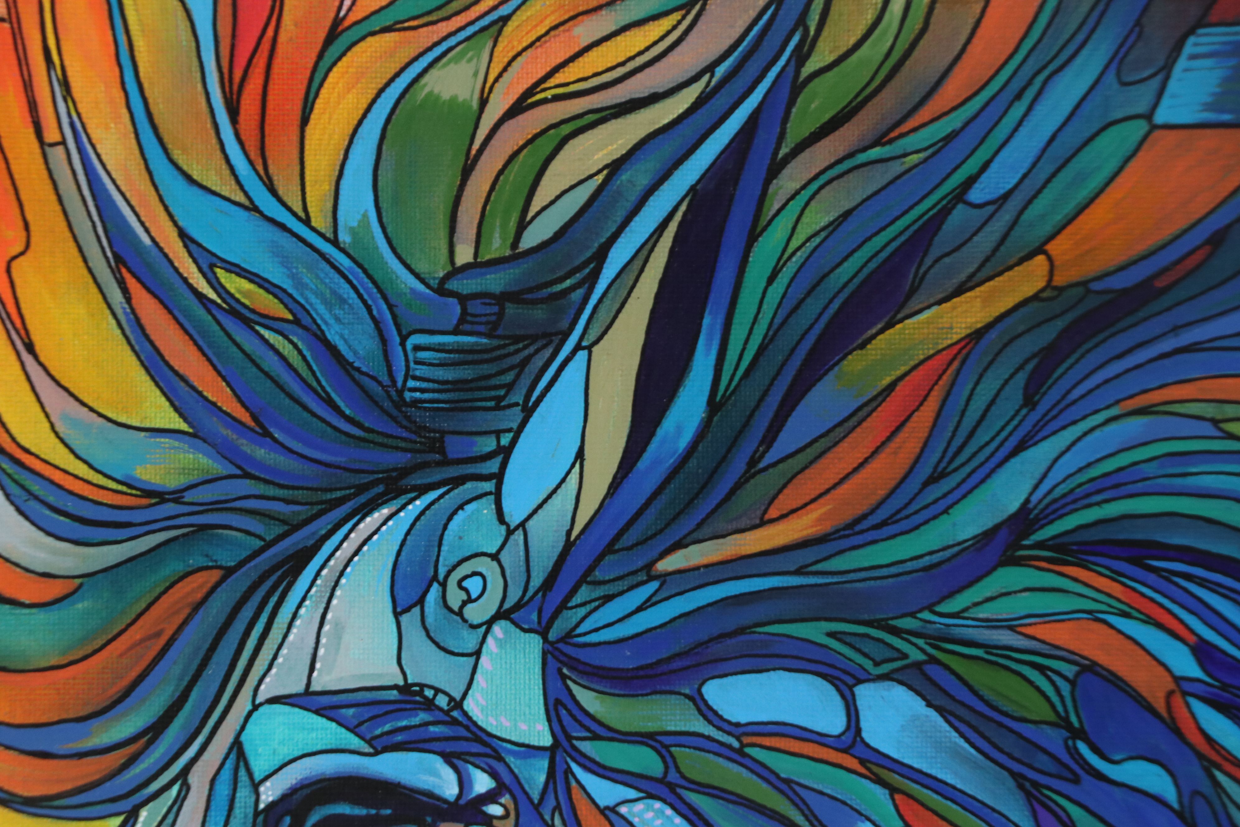 Ricardo Maya Stylized Acrylic Painting of Horse, 21st Century