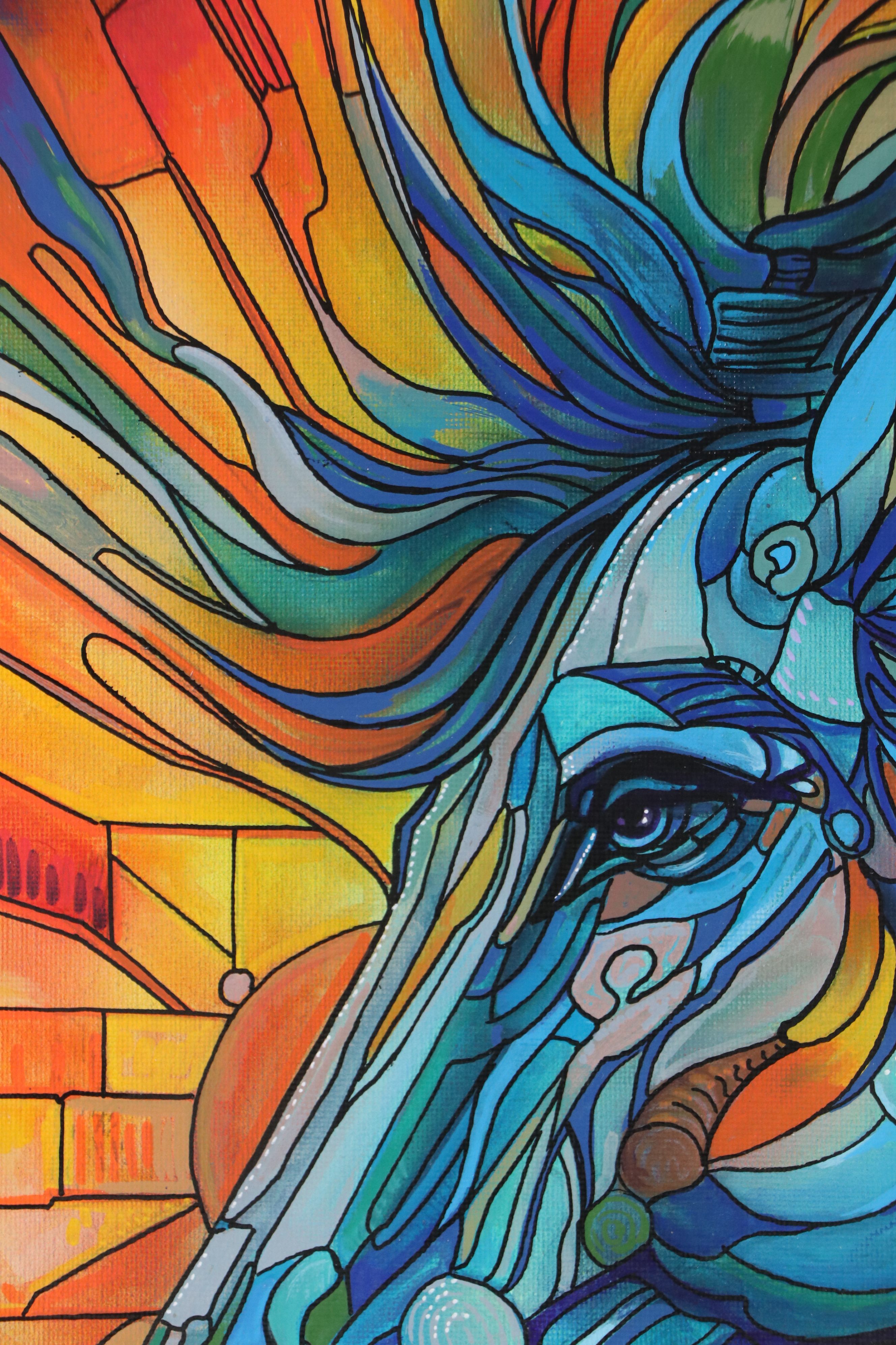 Ricardo Maya Stylized Acrylic Painting of Horse, 21st Century