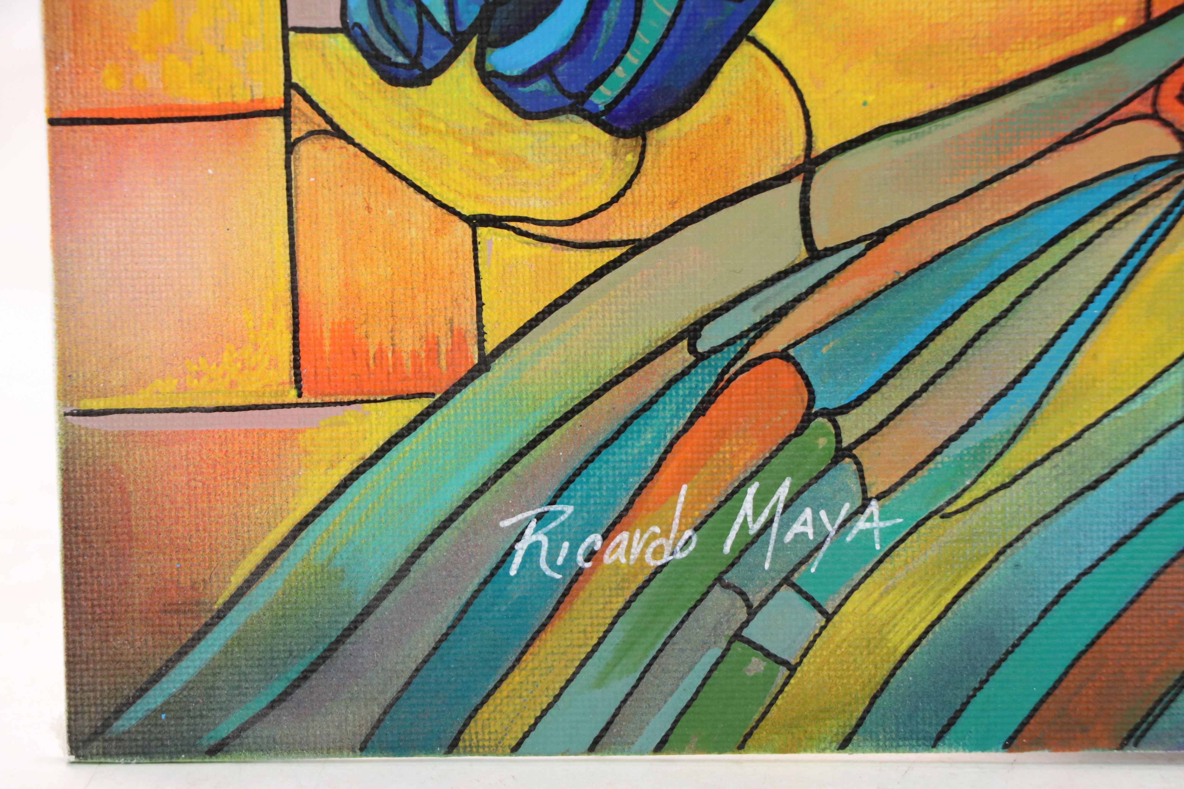 Ricardo Maya Stylized Acrylic Painting of Horse, 21st Century