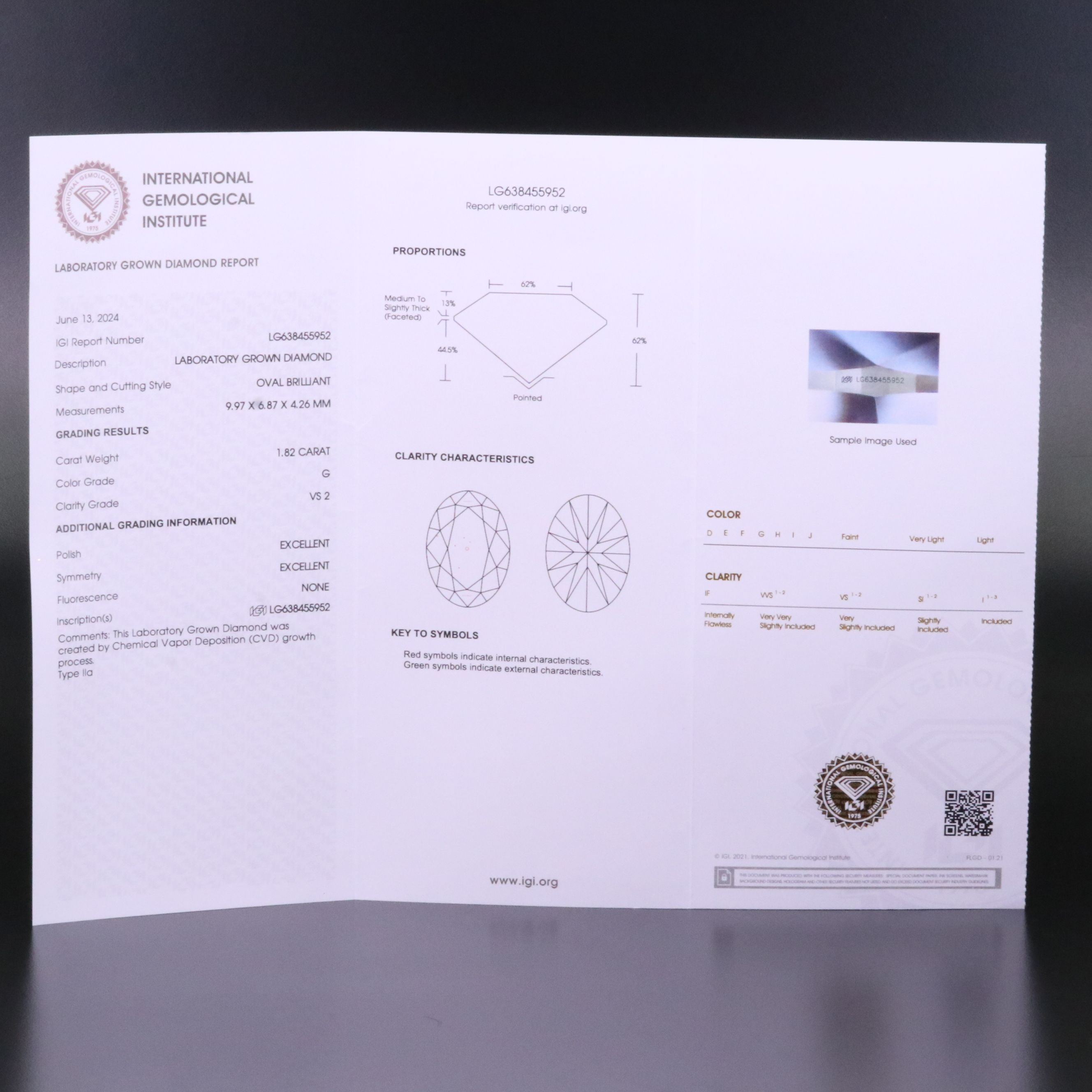 Loose 1.82 CT Lab Grown Diamond with IGI Report