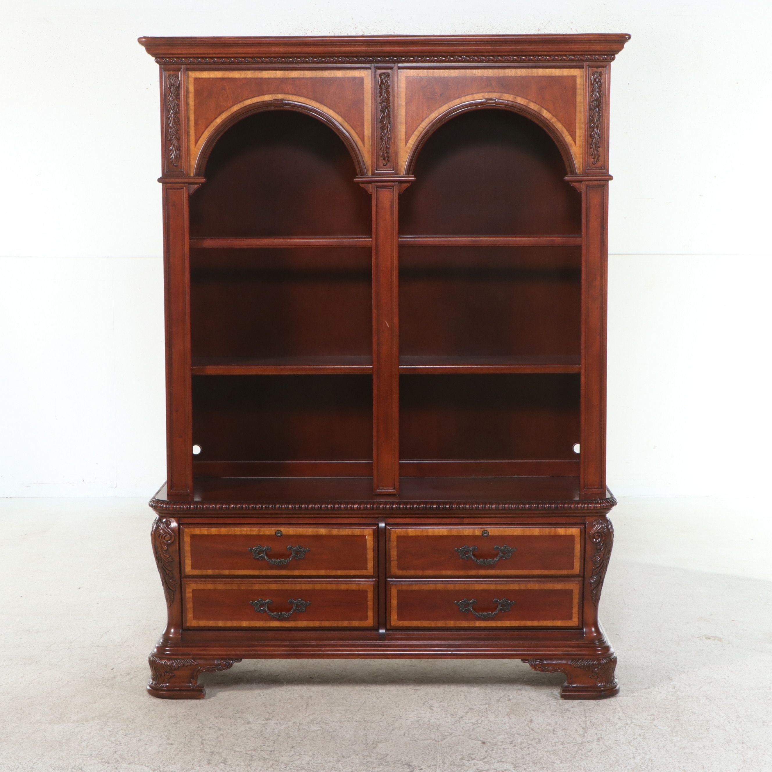 Traditional Style Illuminated Mahogany Finish Bookcase