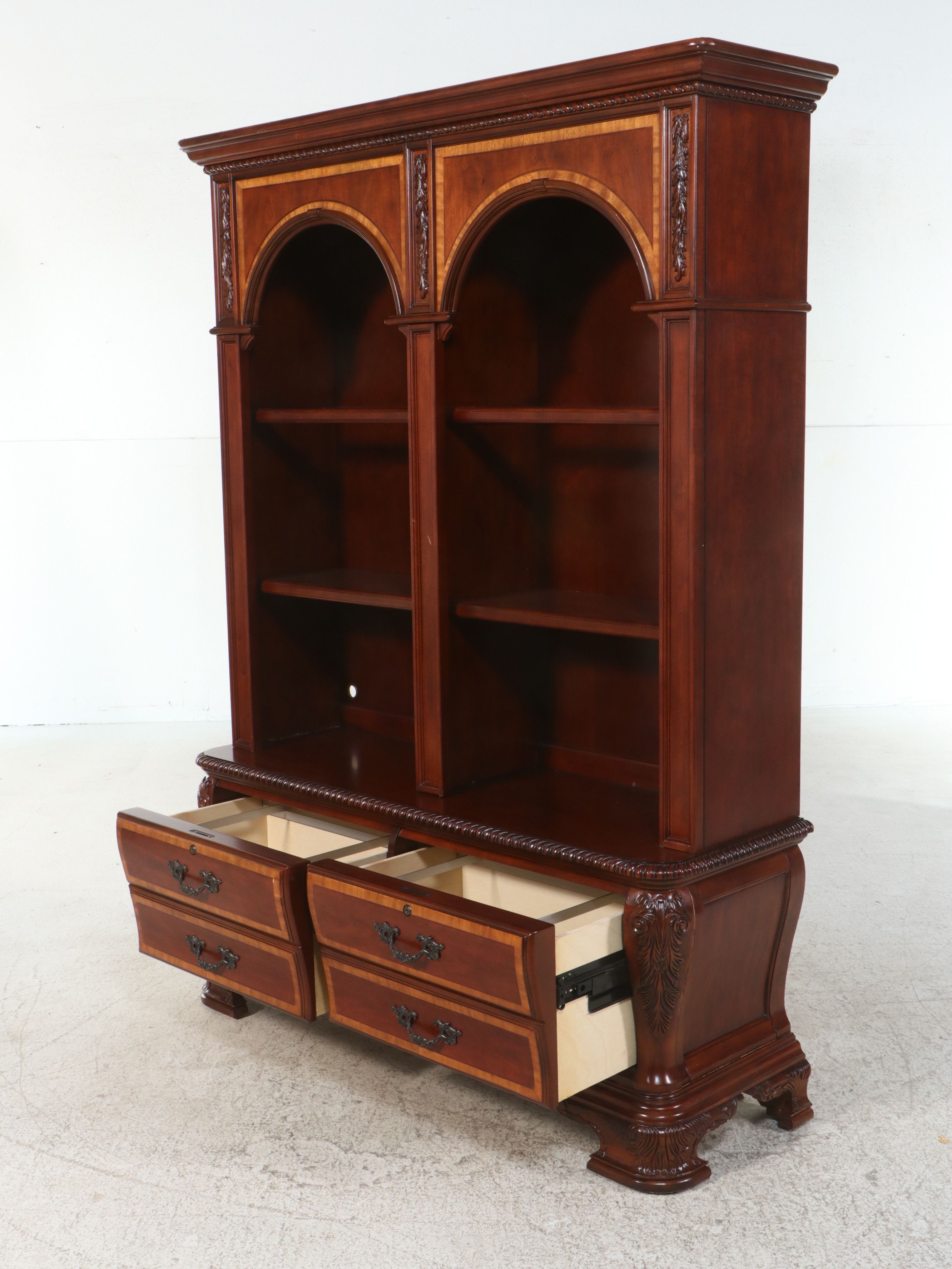 Traditional Style Illuminated Mahogany Finish Bookcase