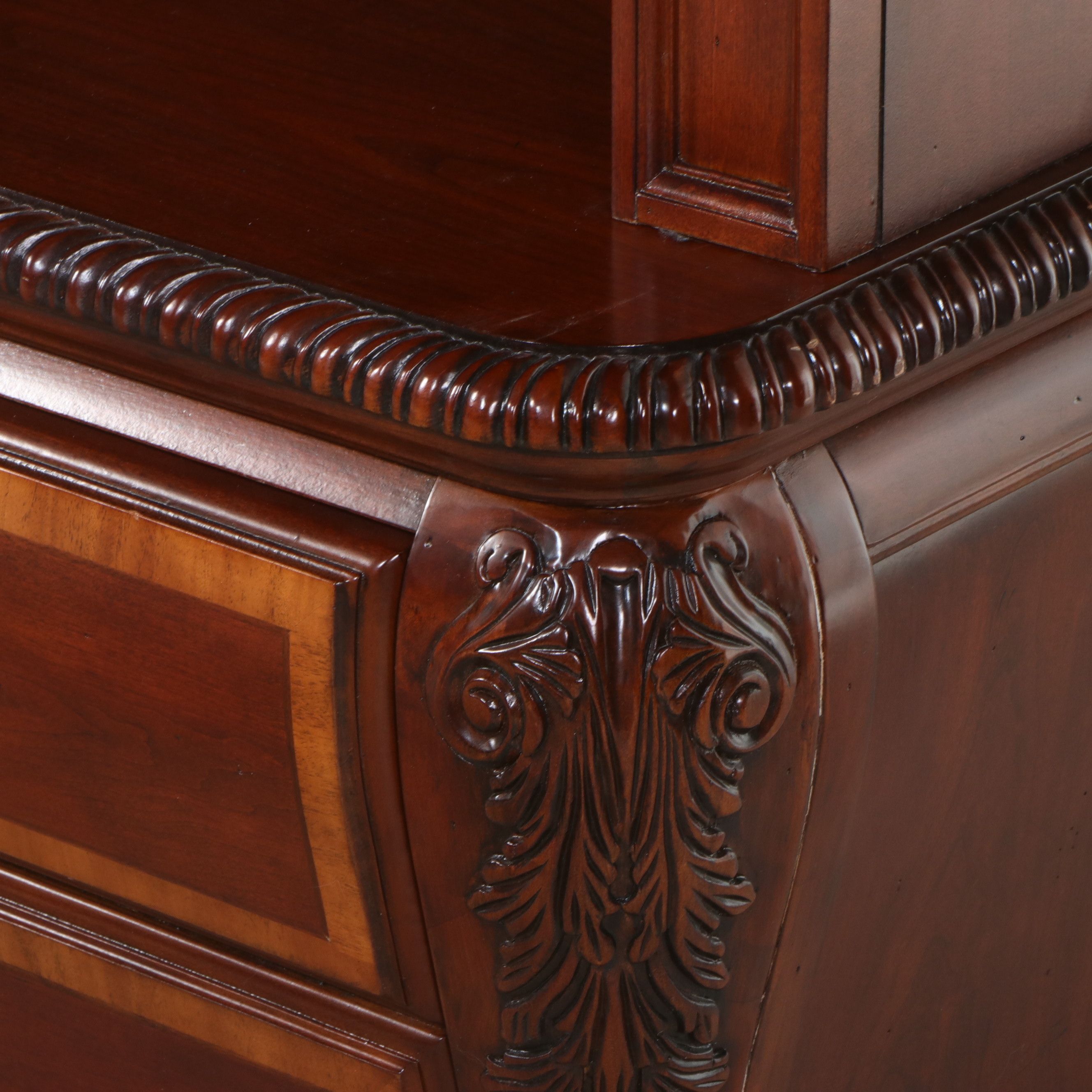 Traditional Style Illuminated Mahogany Finish Bookcase