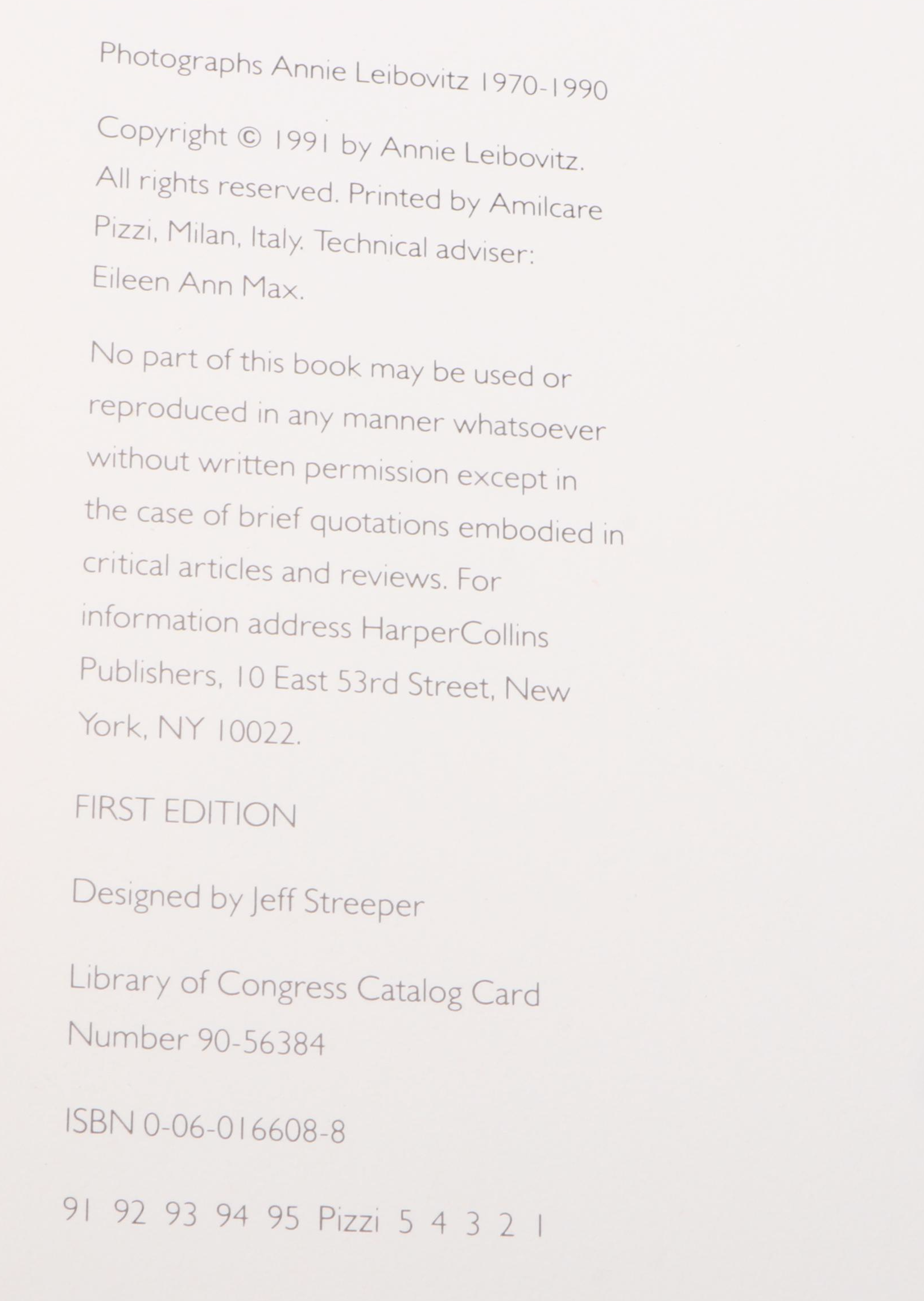First Printing "Photographs, 1970–1990" by Annie Leibovitz, 1991