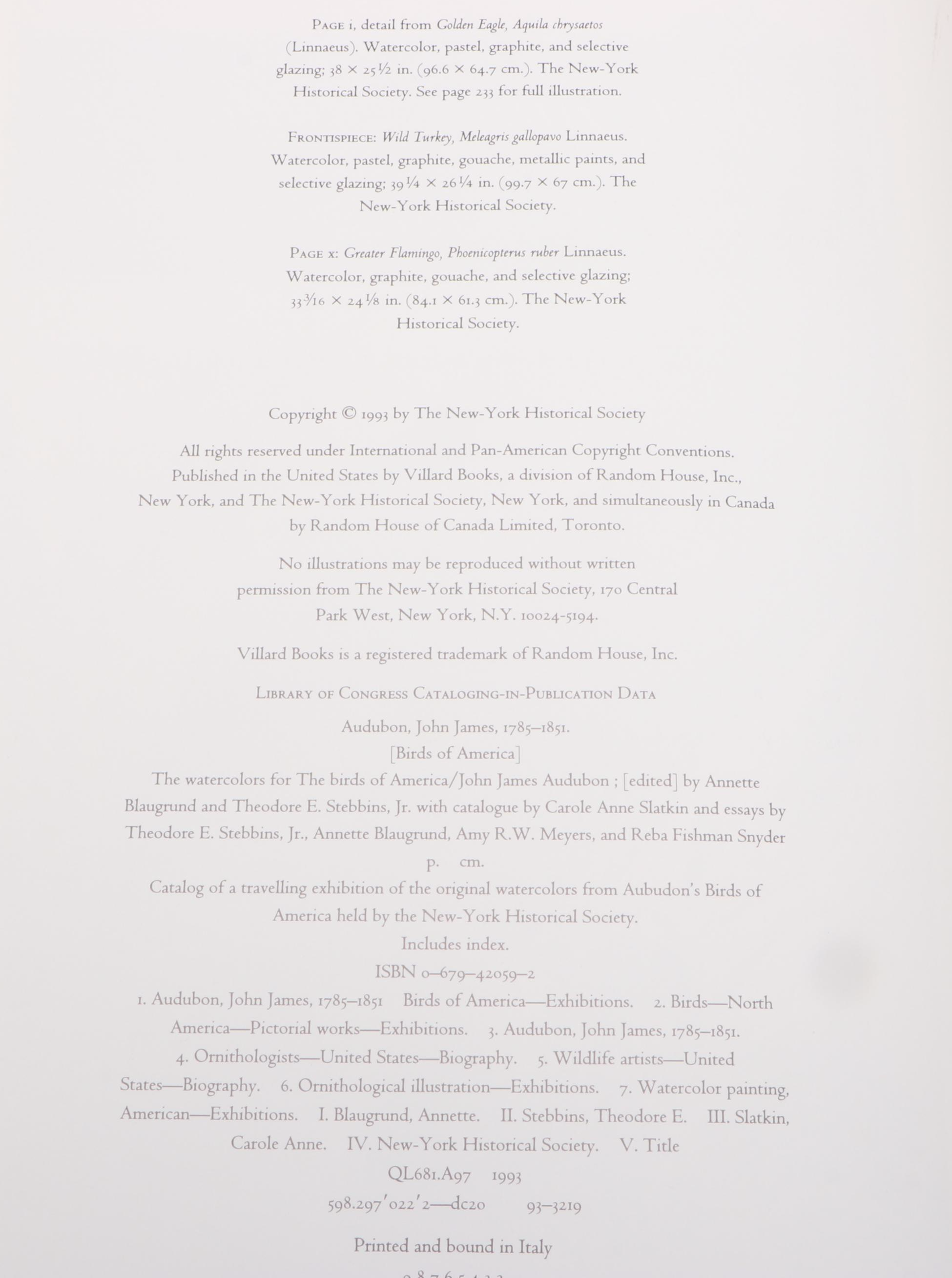 First Printing "John James Audubon: Watercolors for The Birds of America," 1993