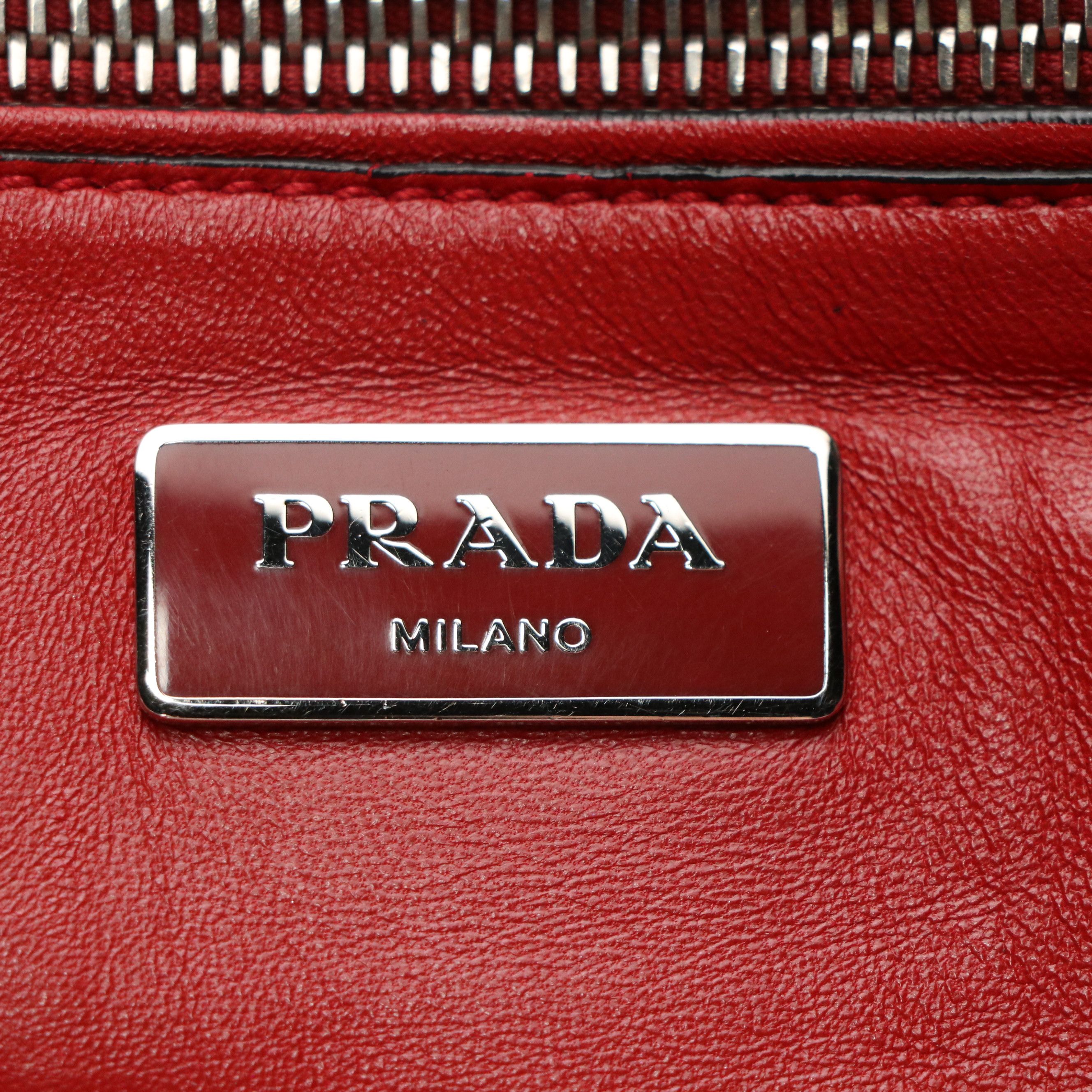 Prada Twin Pocket Two-Way Tote in Red Suede and Lambskin Leather