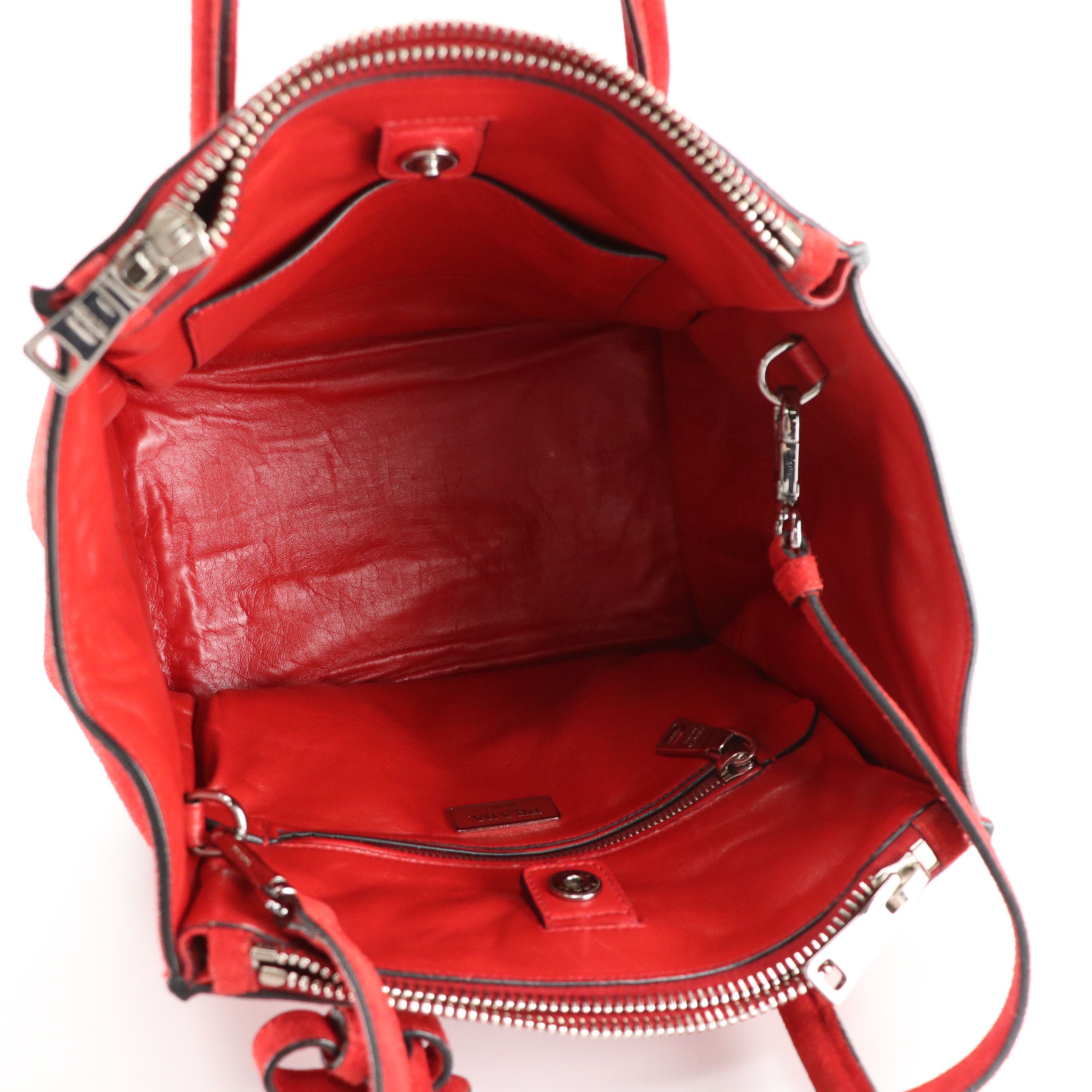 Prada Twin Pocket Two-Way Tote in Red Suede and Lambskin Leather