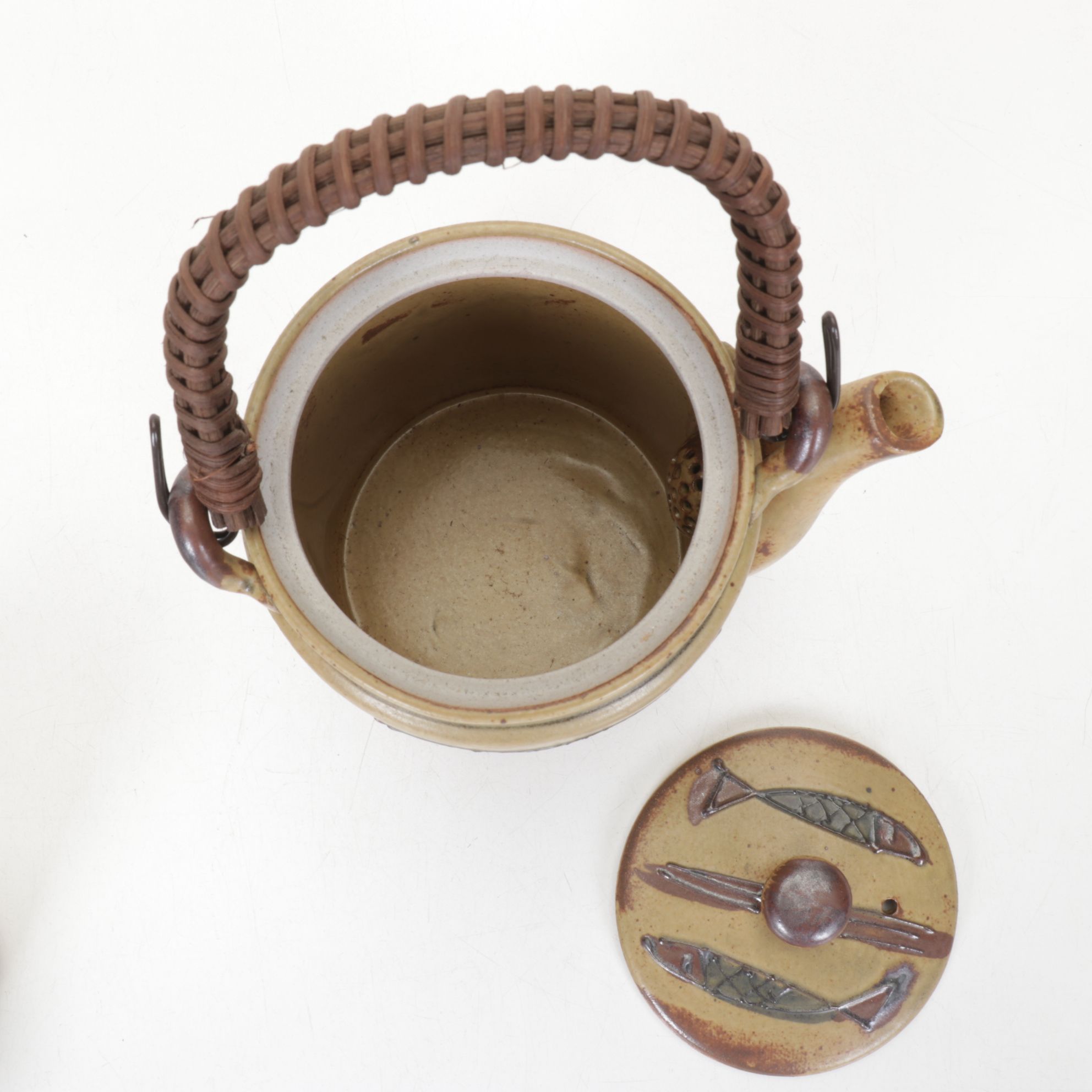 Japanese Otagiri Style Stoneware "Mushroom" and "Fish" Teapots and Cups