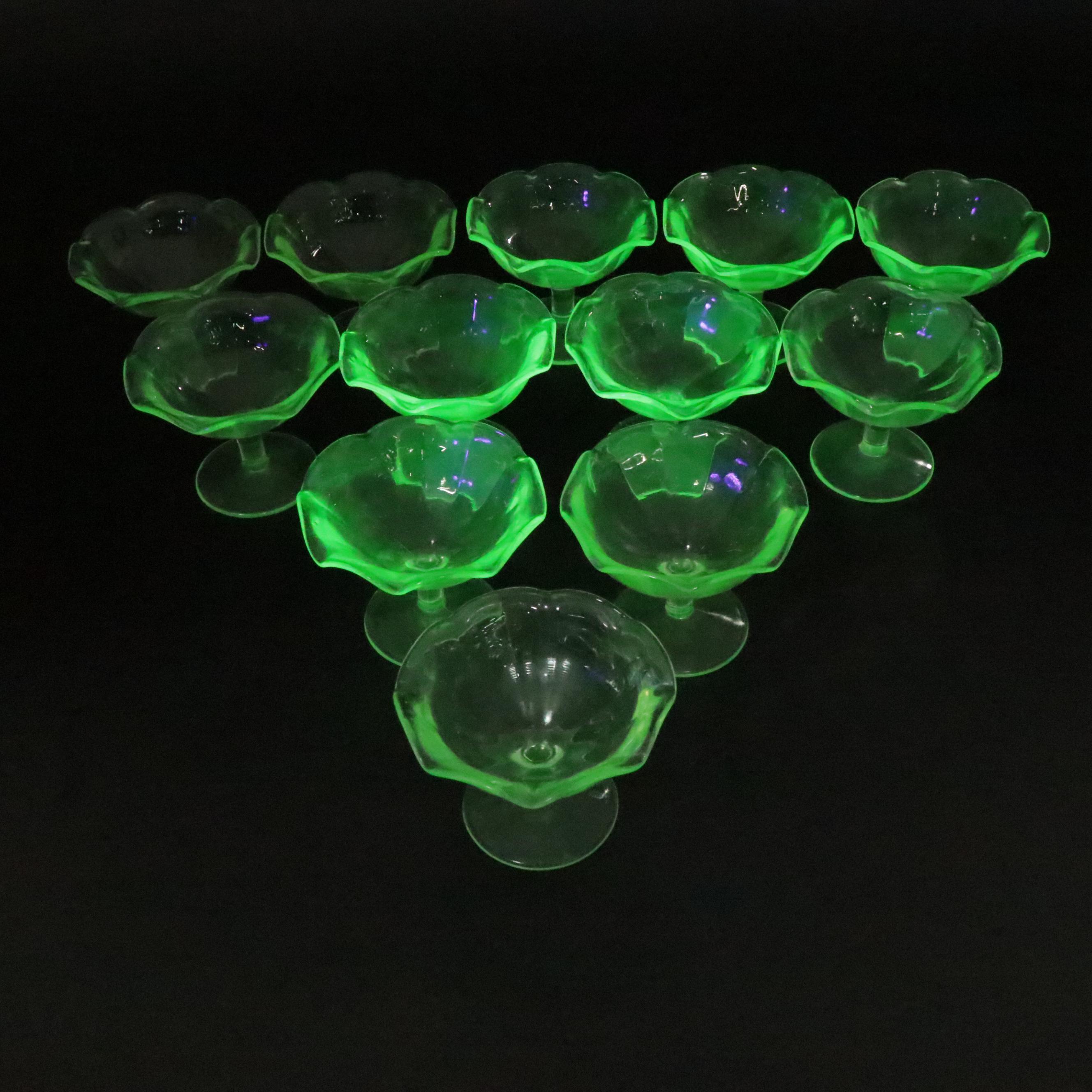 Uranium Depression Glass Ruffle Rim Low Sherbets