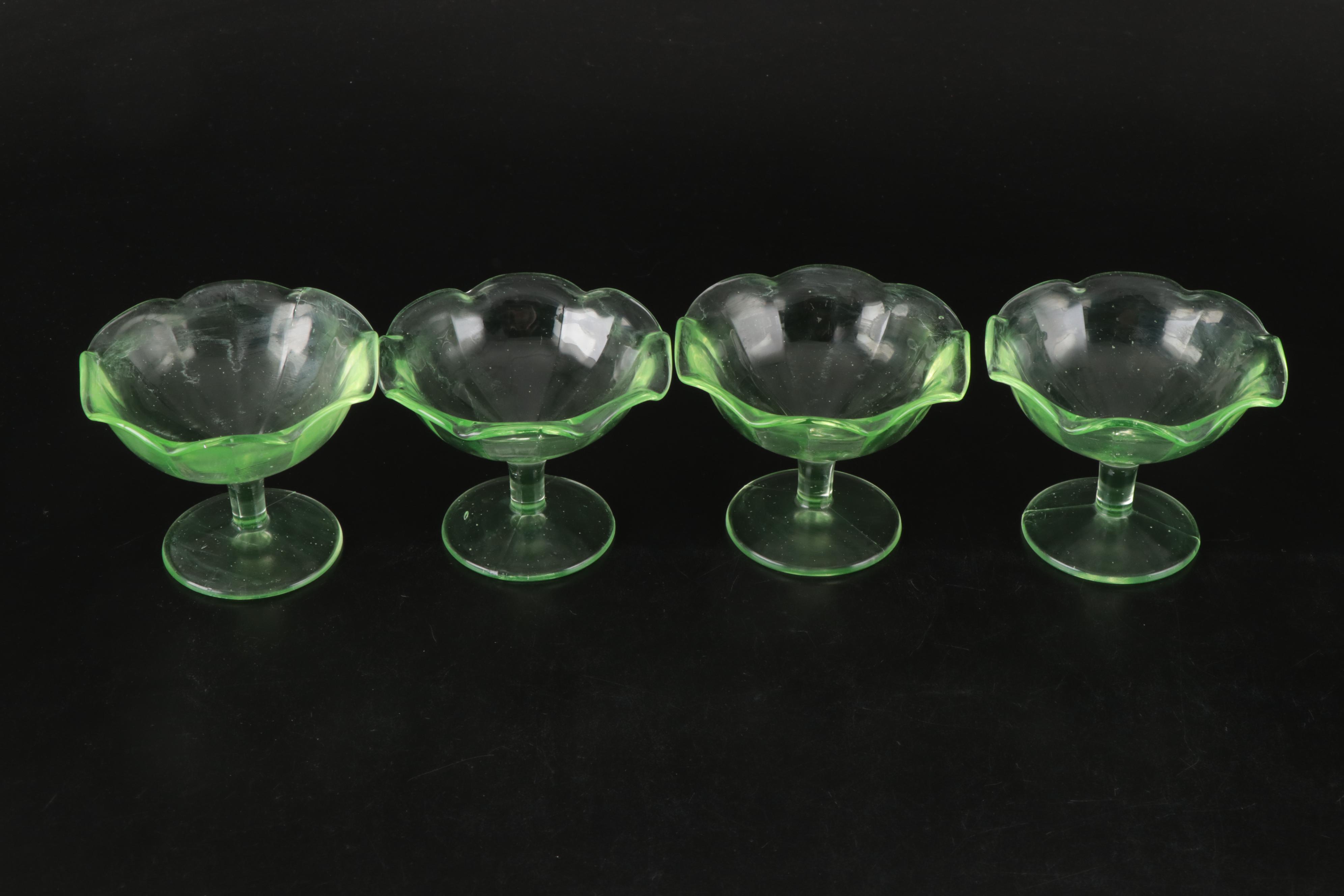 Uranium Depression Glass Ruffle Rim Low Sherbets