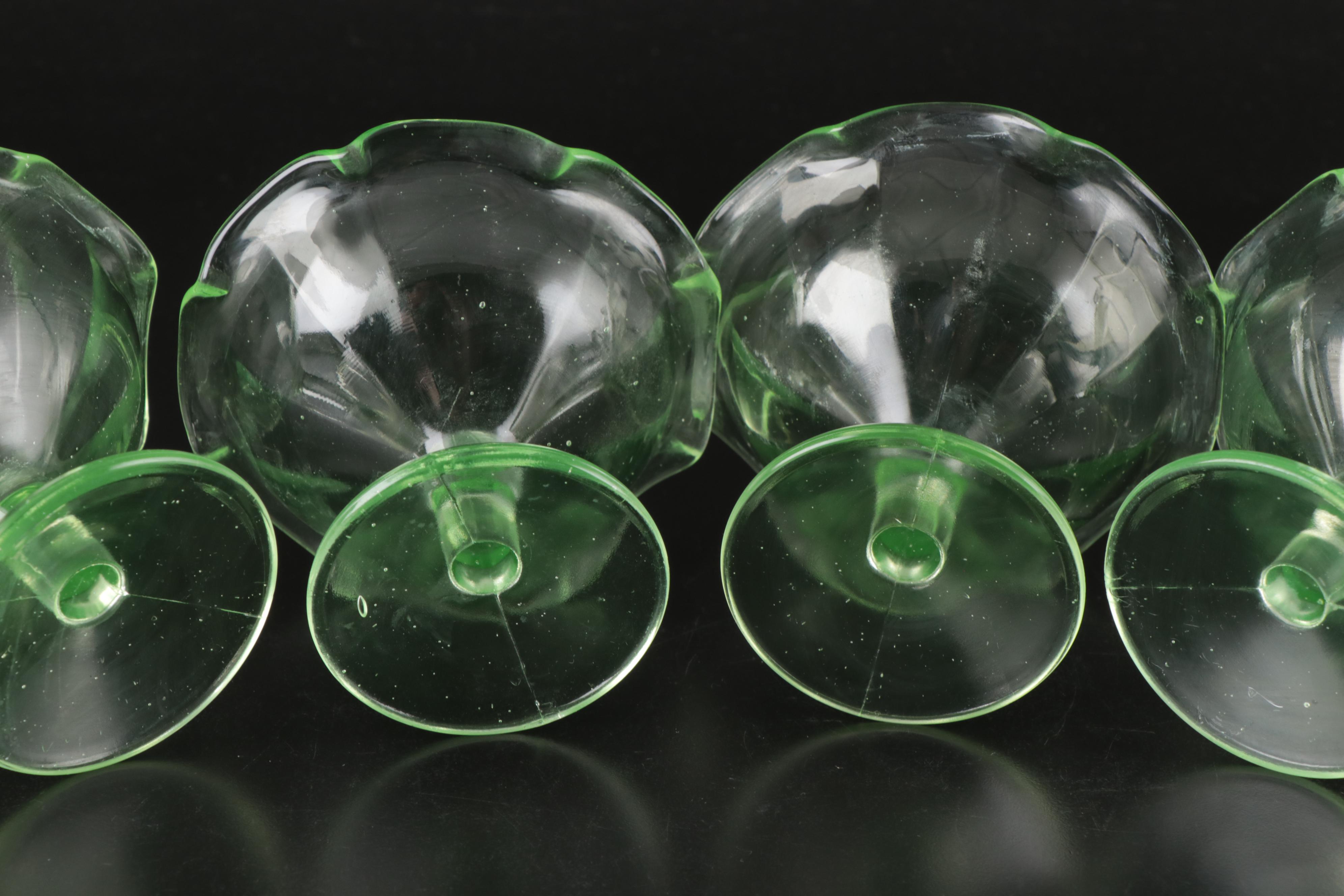 Uranium Depression Glass Ruffle Rim Low Sherbets