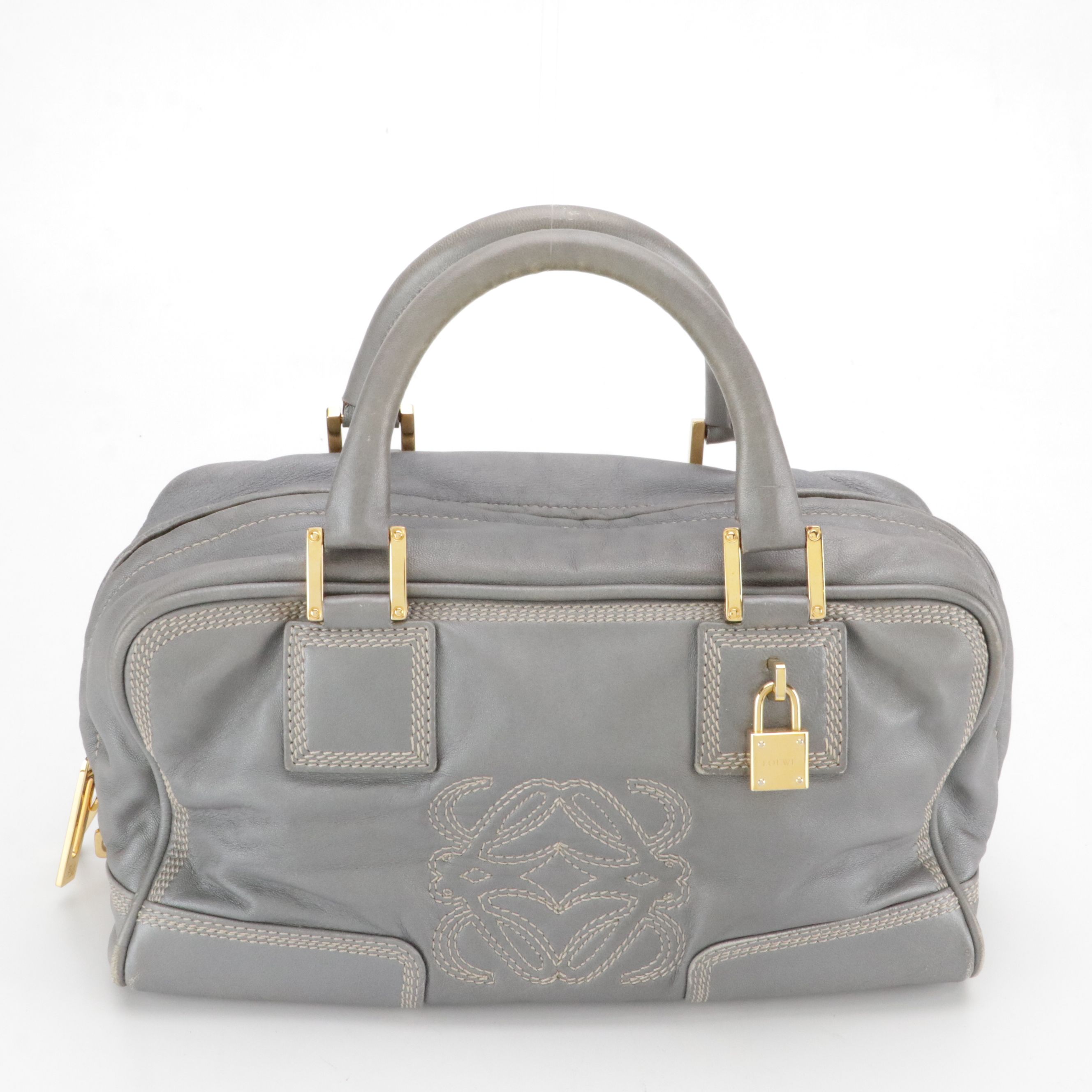 Loewe Amazona 28 Handbag in Silver Metallic Leather