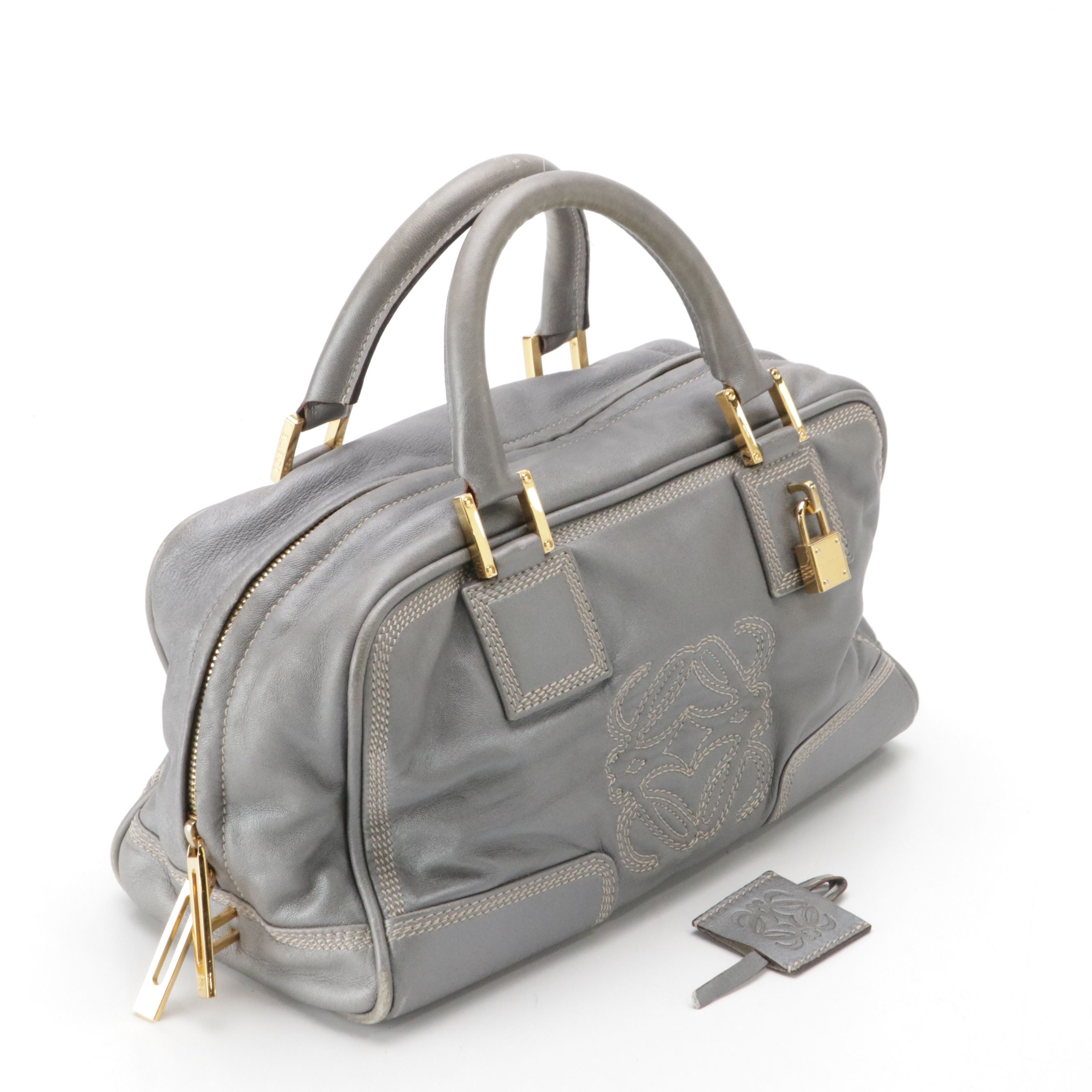 Loewe Amazona 28 Handbag in Silver Metallic Leather