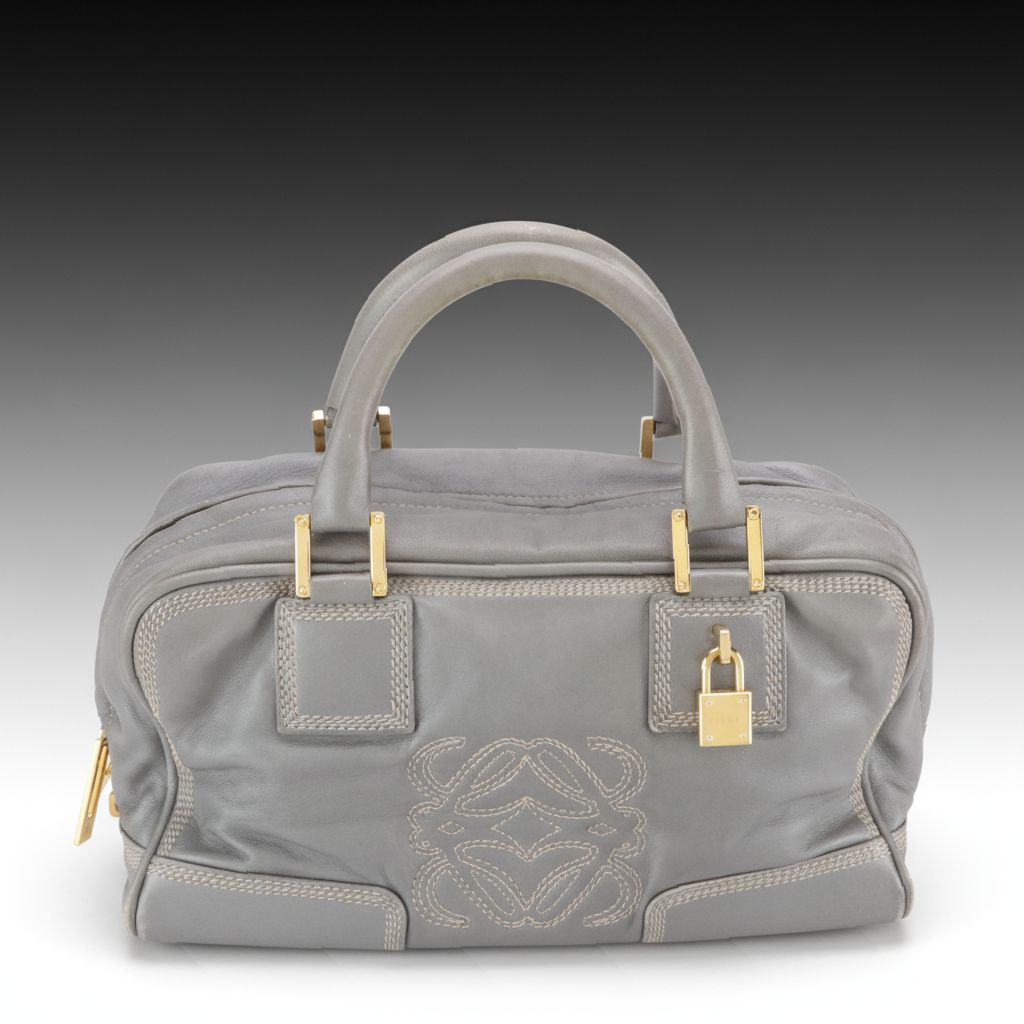 Loewe Amazona 28 Handbag in Silver Metallic Leather