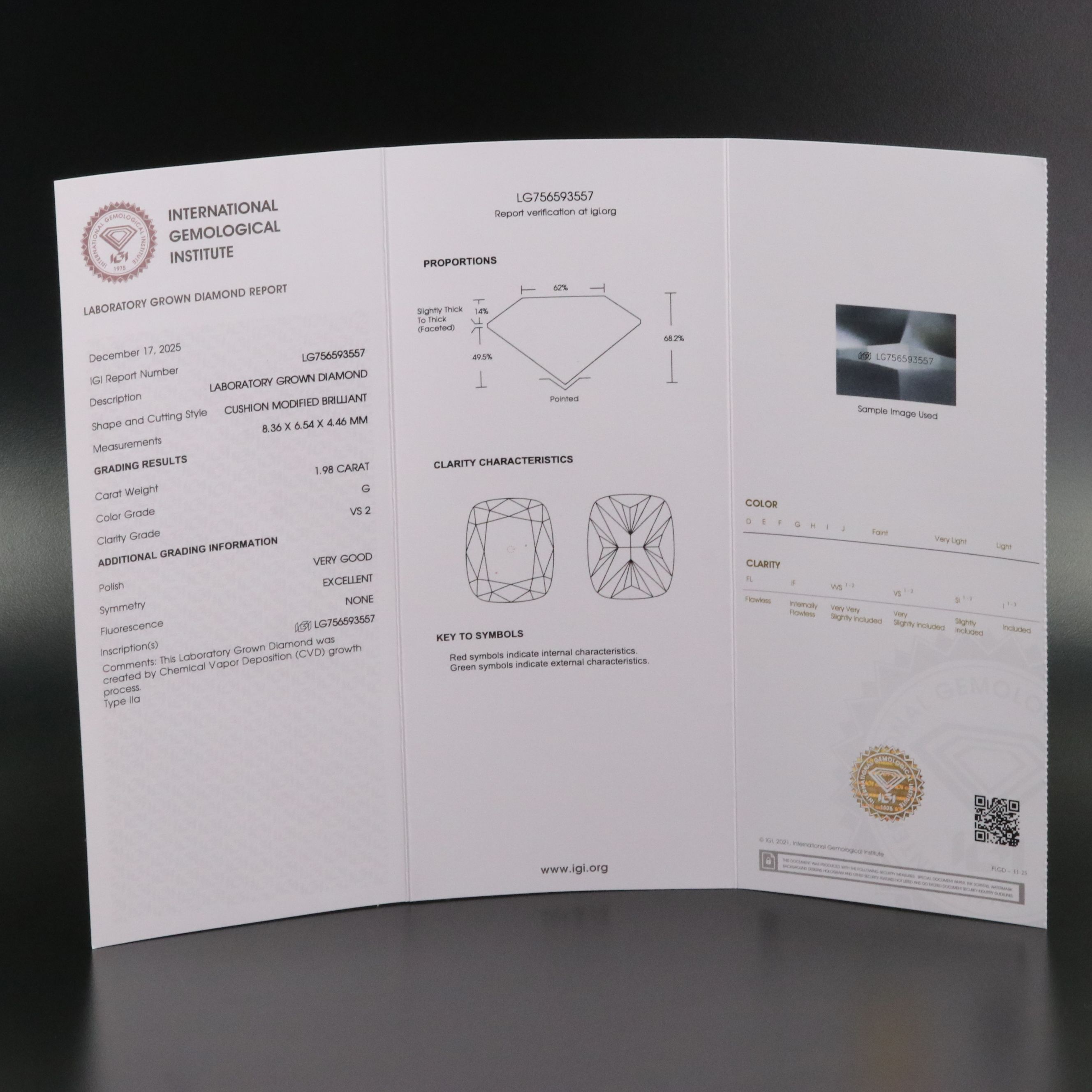 Loose 1.98 CT Lab Grown Diamond with IGI Report