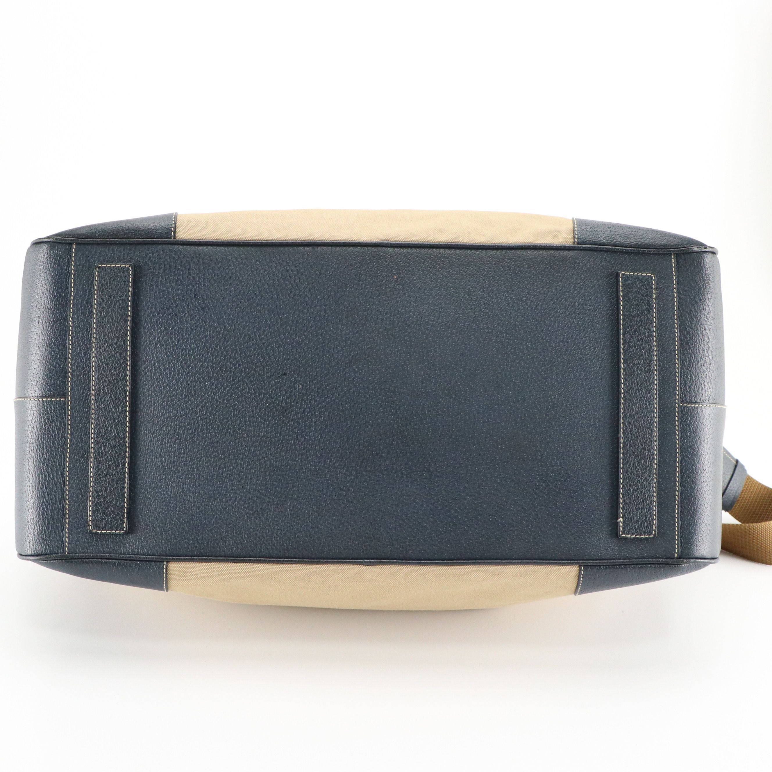 Prada Zip-Around Travel Bag in Beige Canvas and Marine Blue Cinghiale Leather