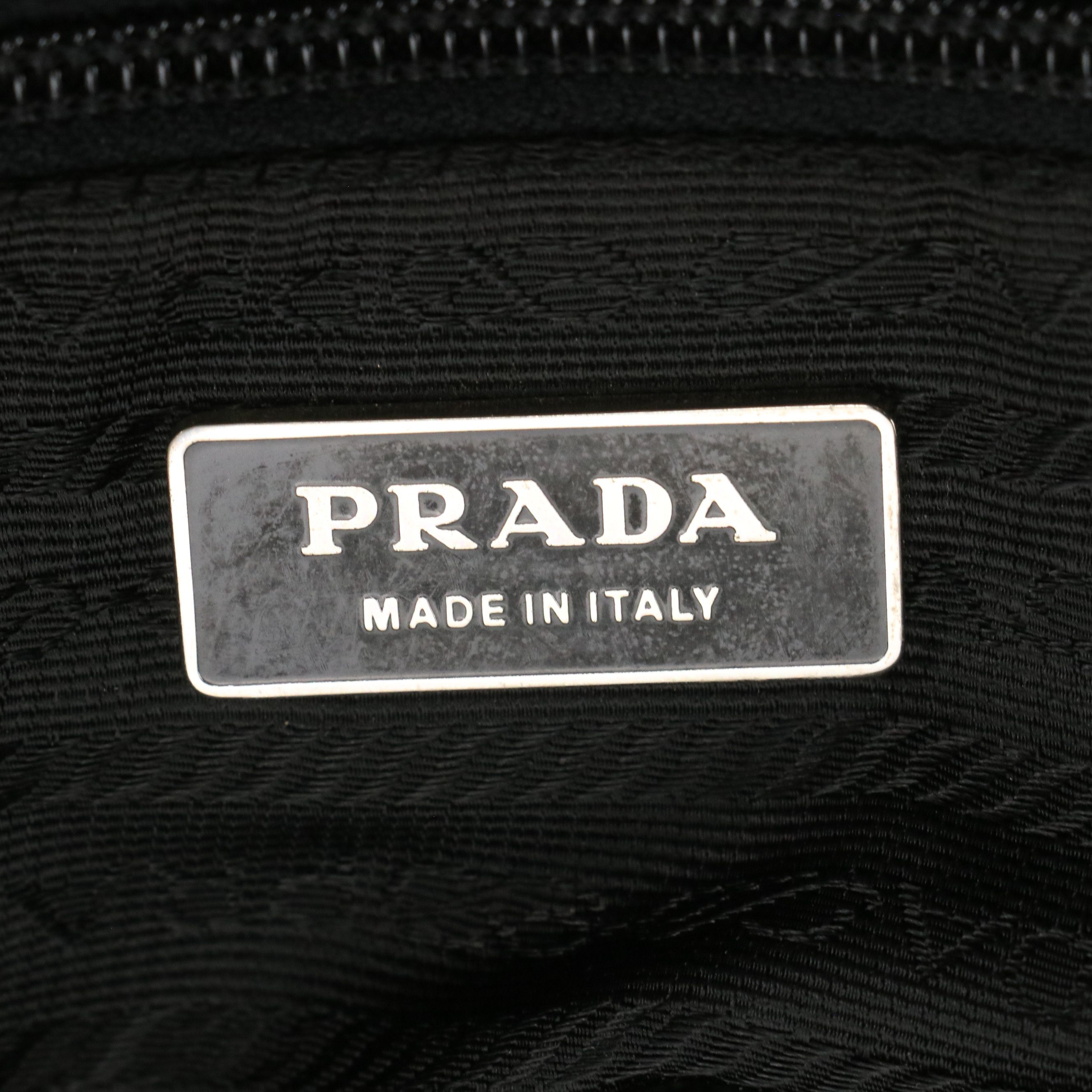 Prada Zip-Around Travel Bag in Beige Canvas and Marine Blue Cinghiale Leather