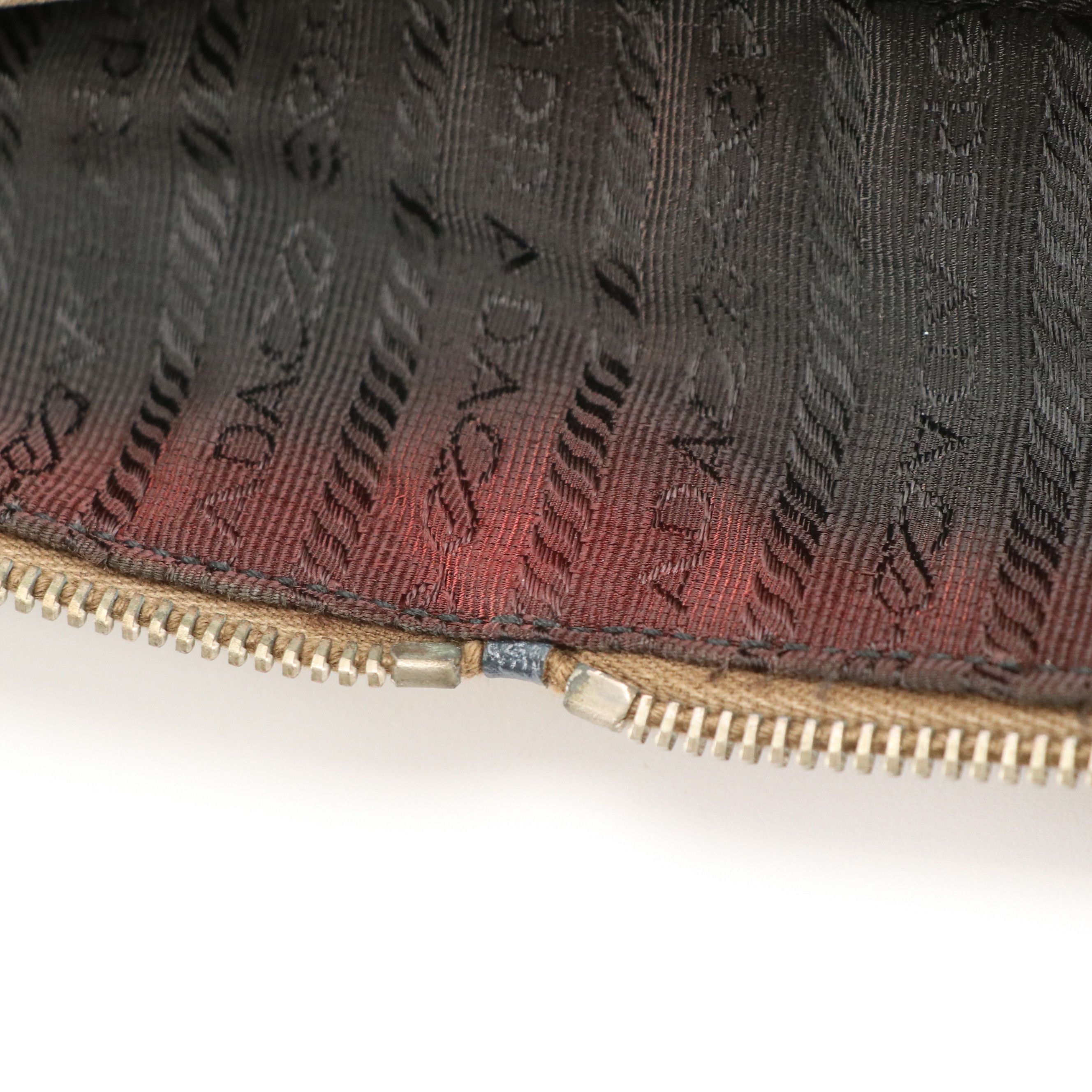 Prada Zip-Around Travel Bag in Beige Canvas and Marine Blue Cinghiale Leather