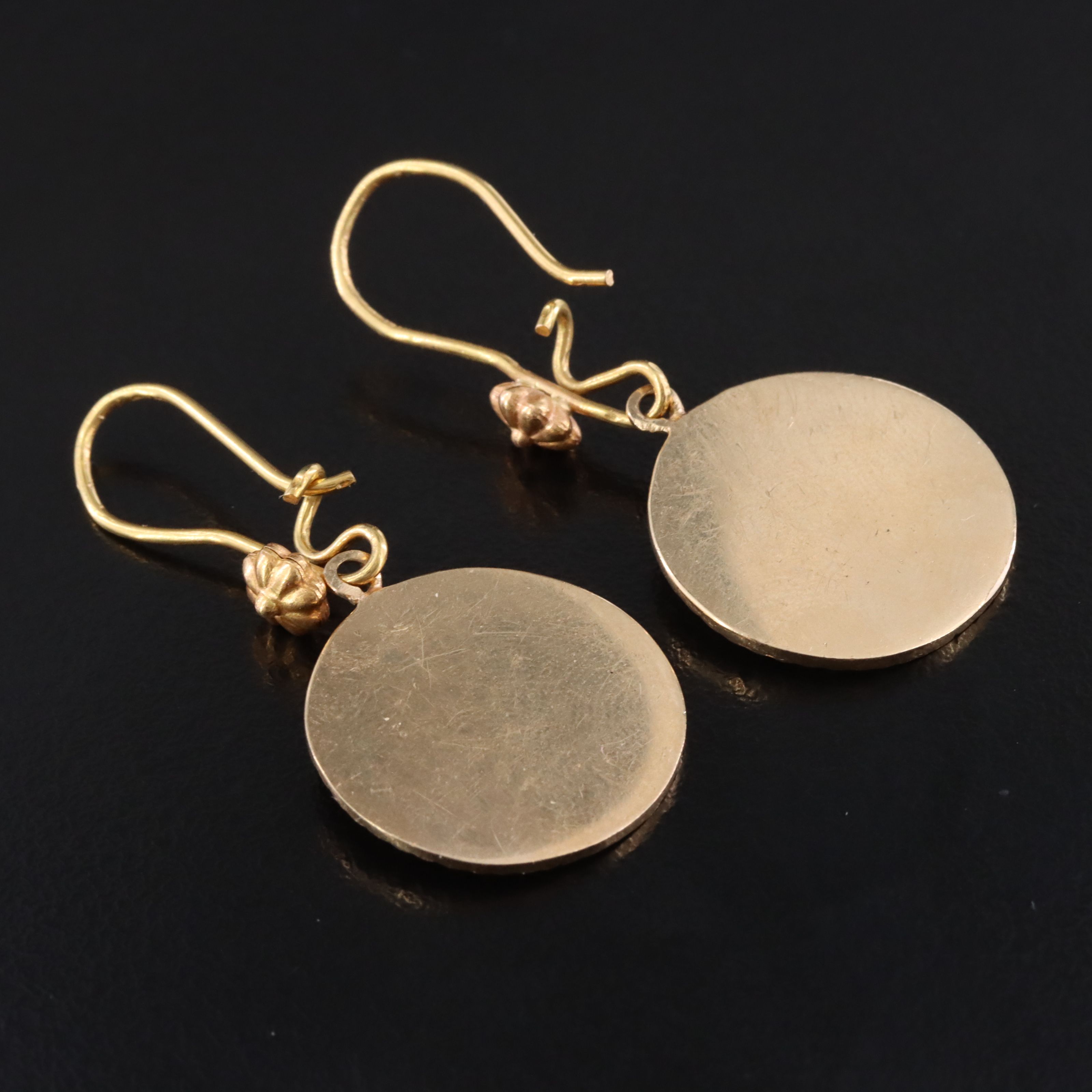 Mesoamerican 10K and 18K Aztec Calendar Earrings