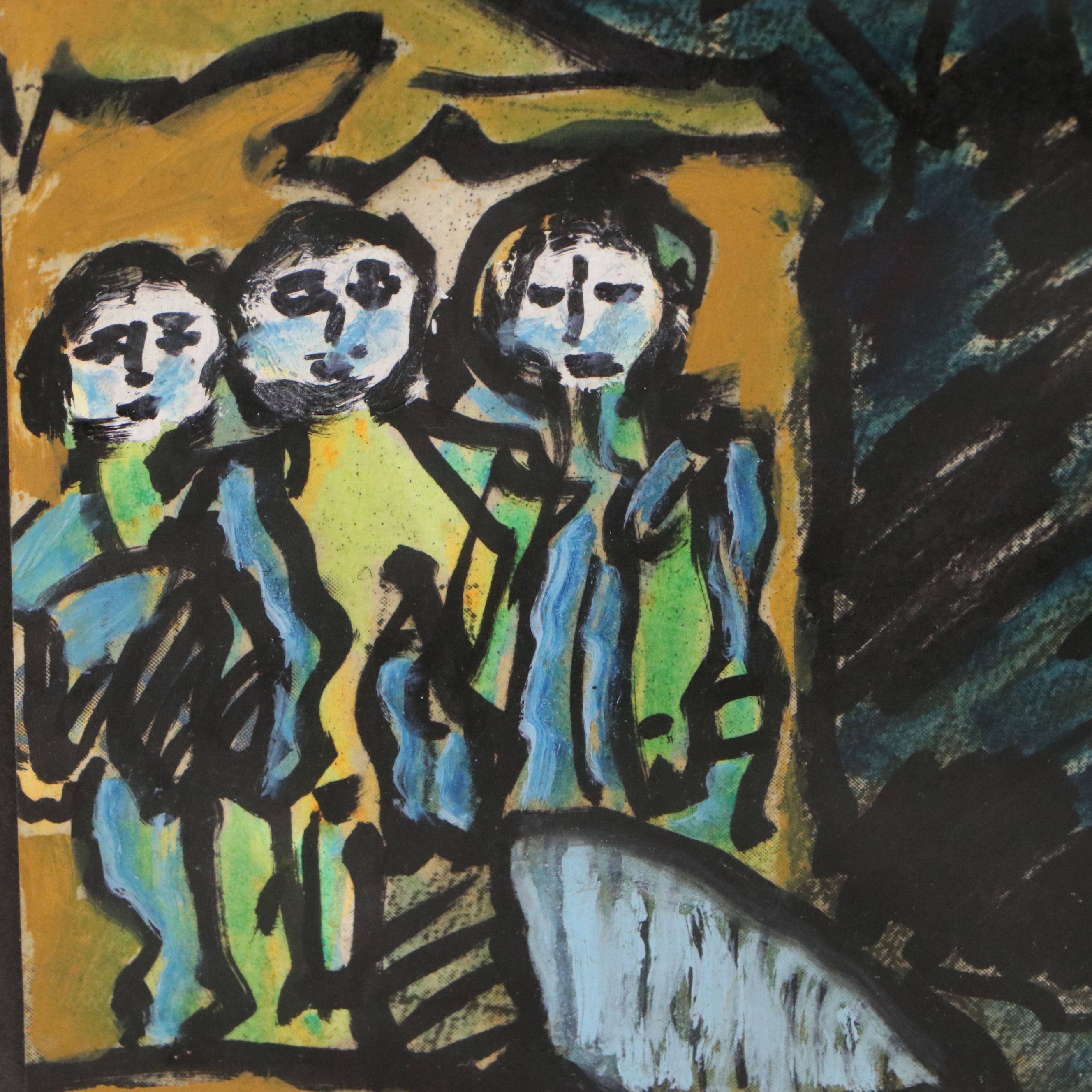 Modernist Style Figurative Mixed Media Painting Assemblage, 21st Century