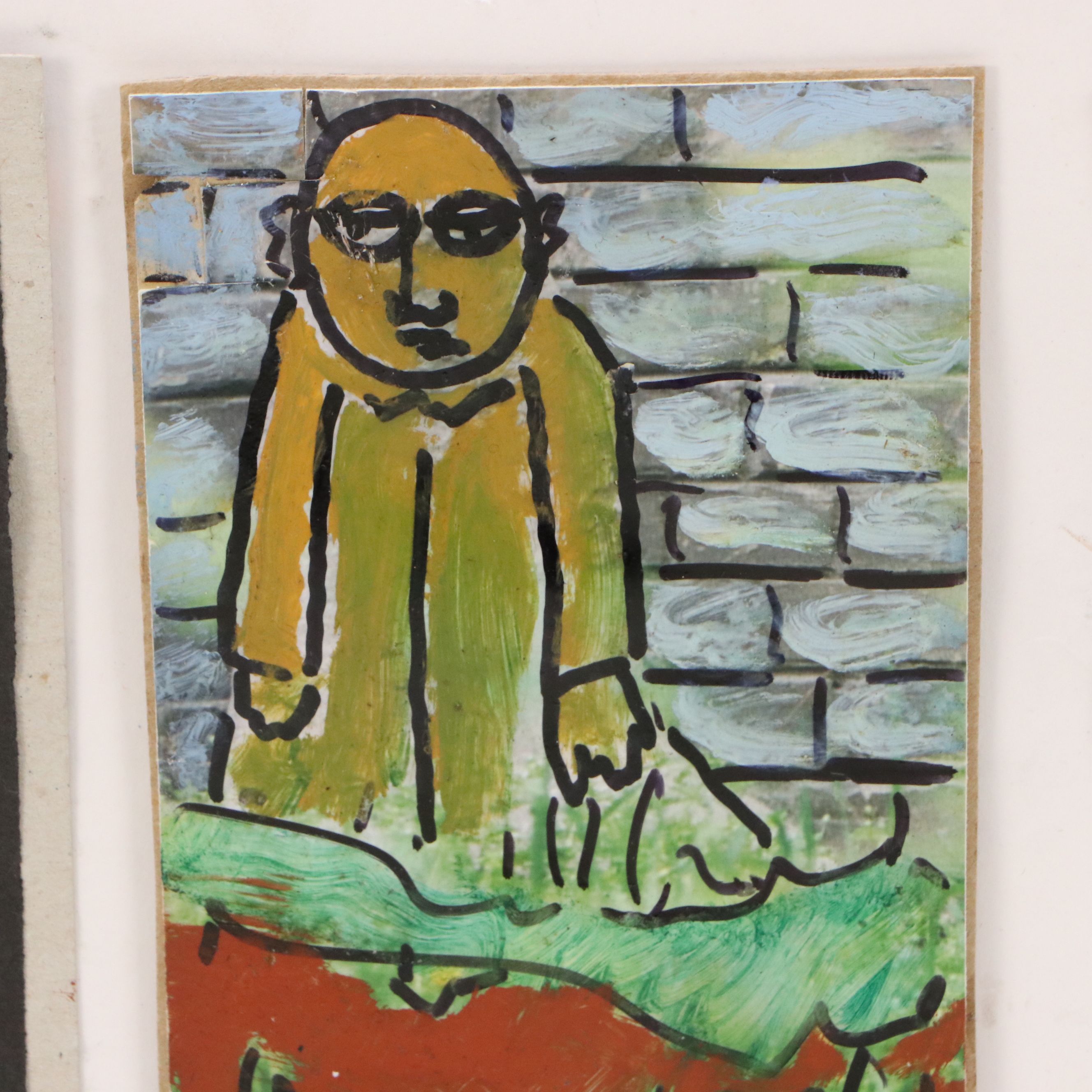 Modernist Style Figurative Mixed Media Painting Assemblage, 21st Century