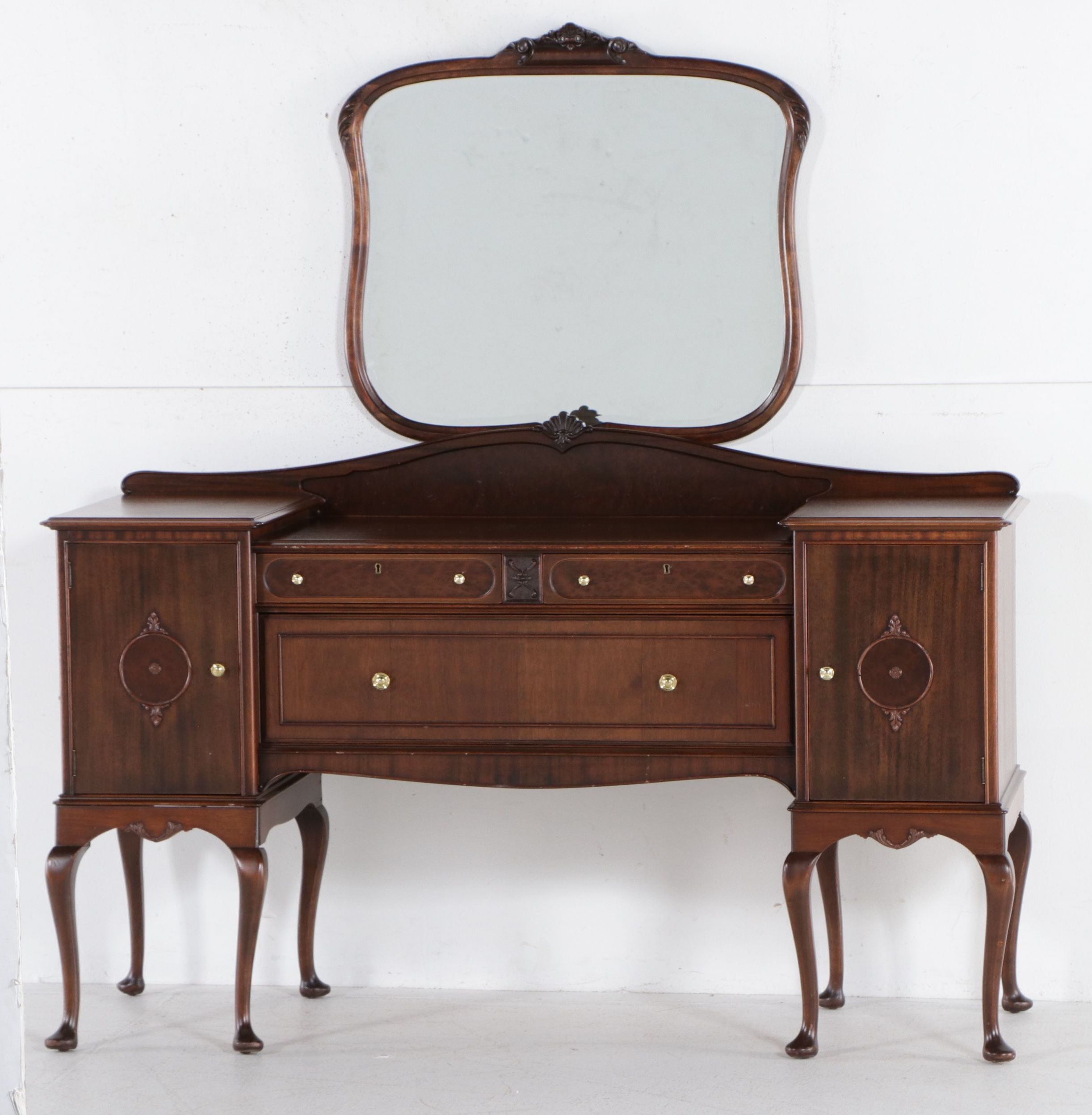 Queen Anne Style Mahogany Buffet with Mirror