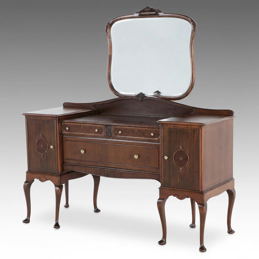 Queen Anne Style Mahogany Buffet with Mirror