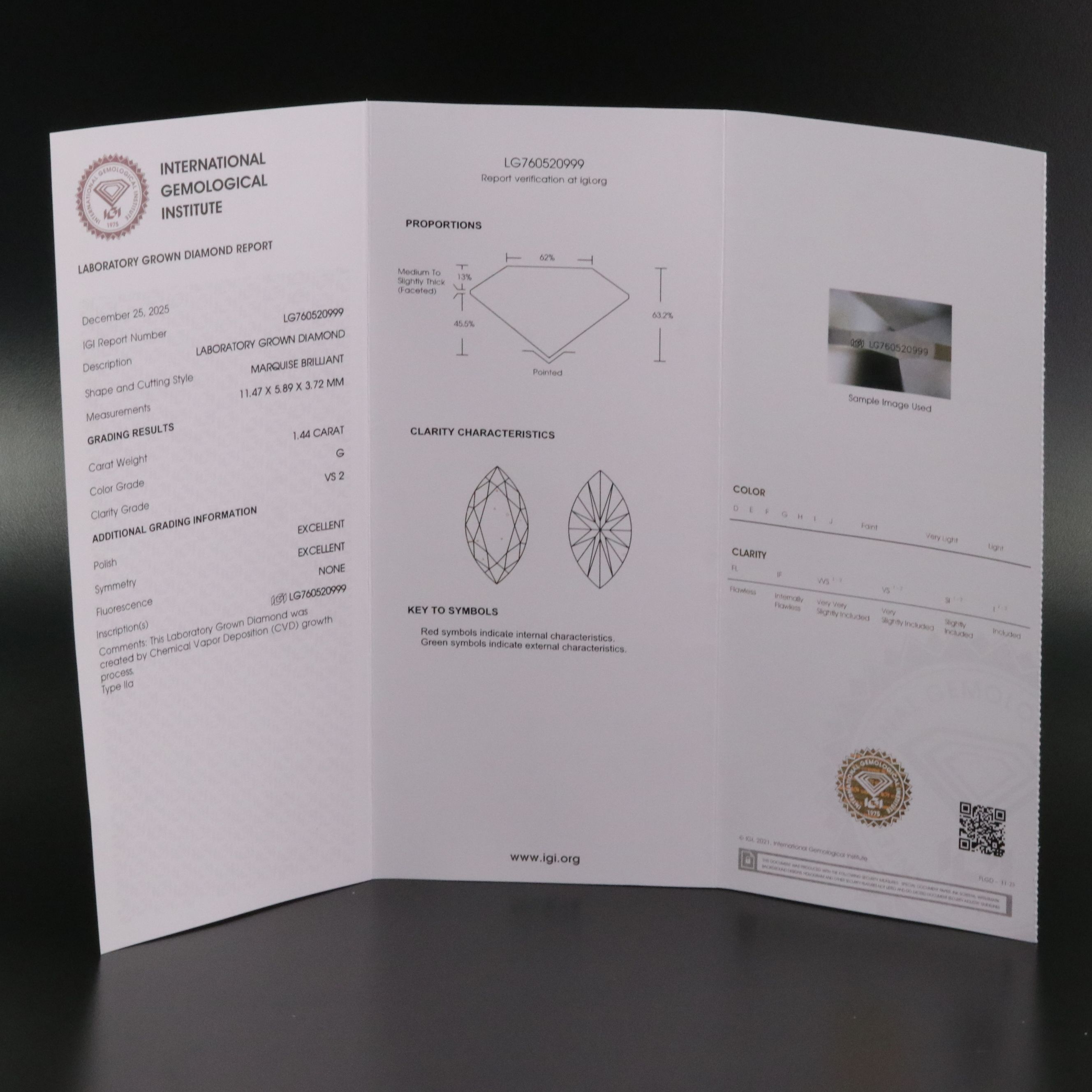 Loose 1.44 CT Lab Grown Diamond with IGI Report