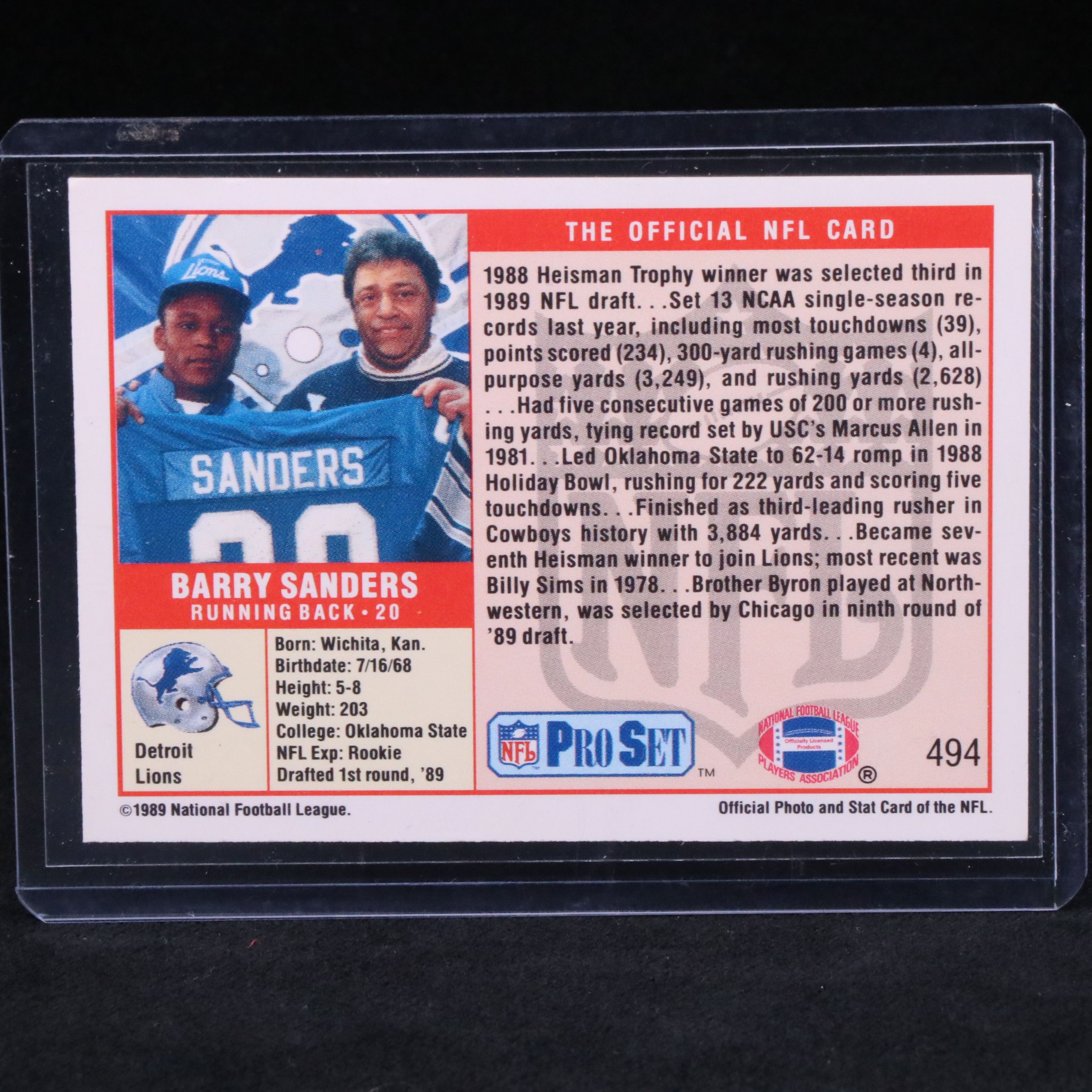 1989 NFL Pro Set Barry Sanders Detroit Lions Rookie Football Card