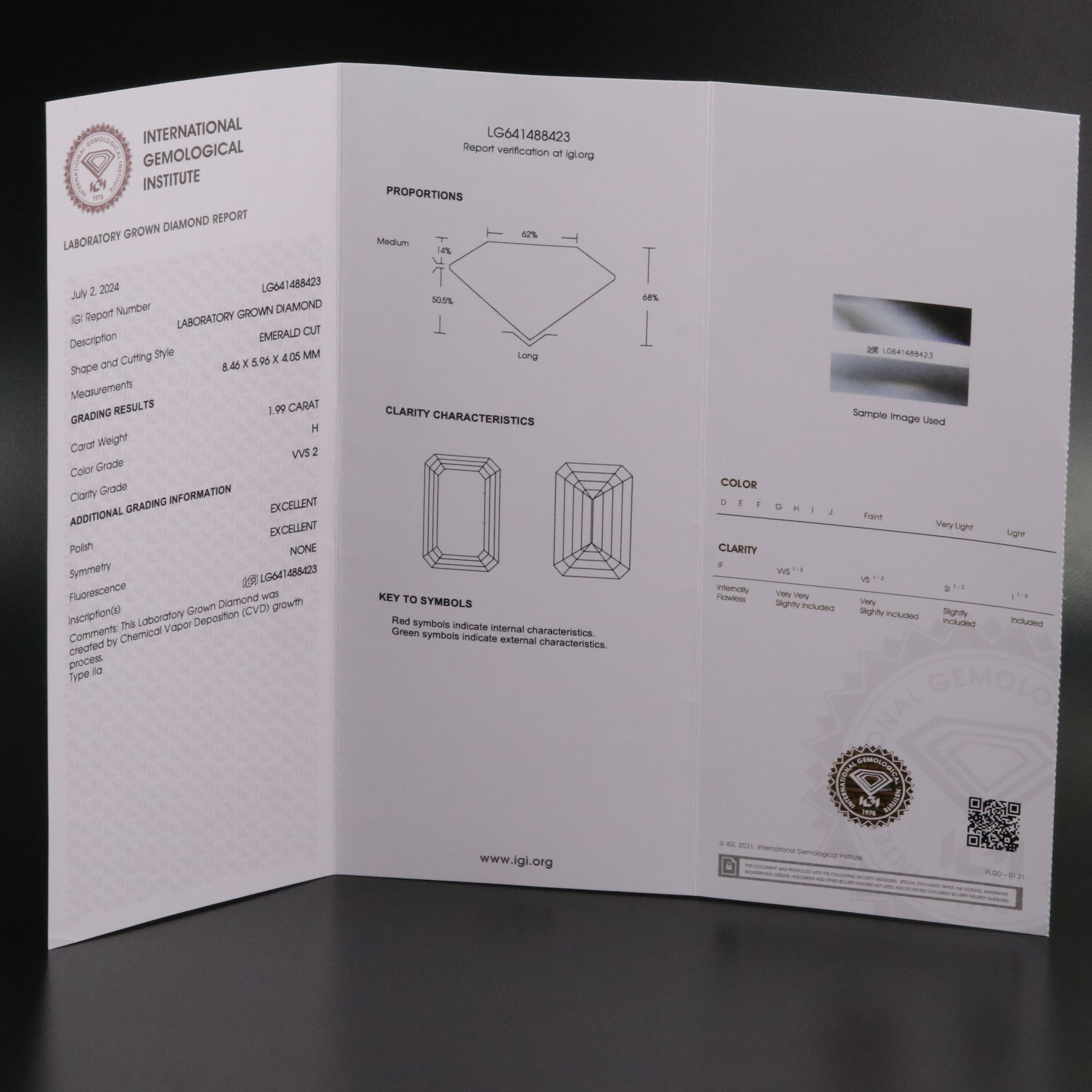 Loose 1.99 CT Lab Grown Diamond with IGI Report
