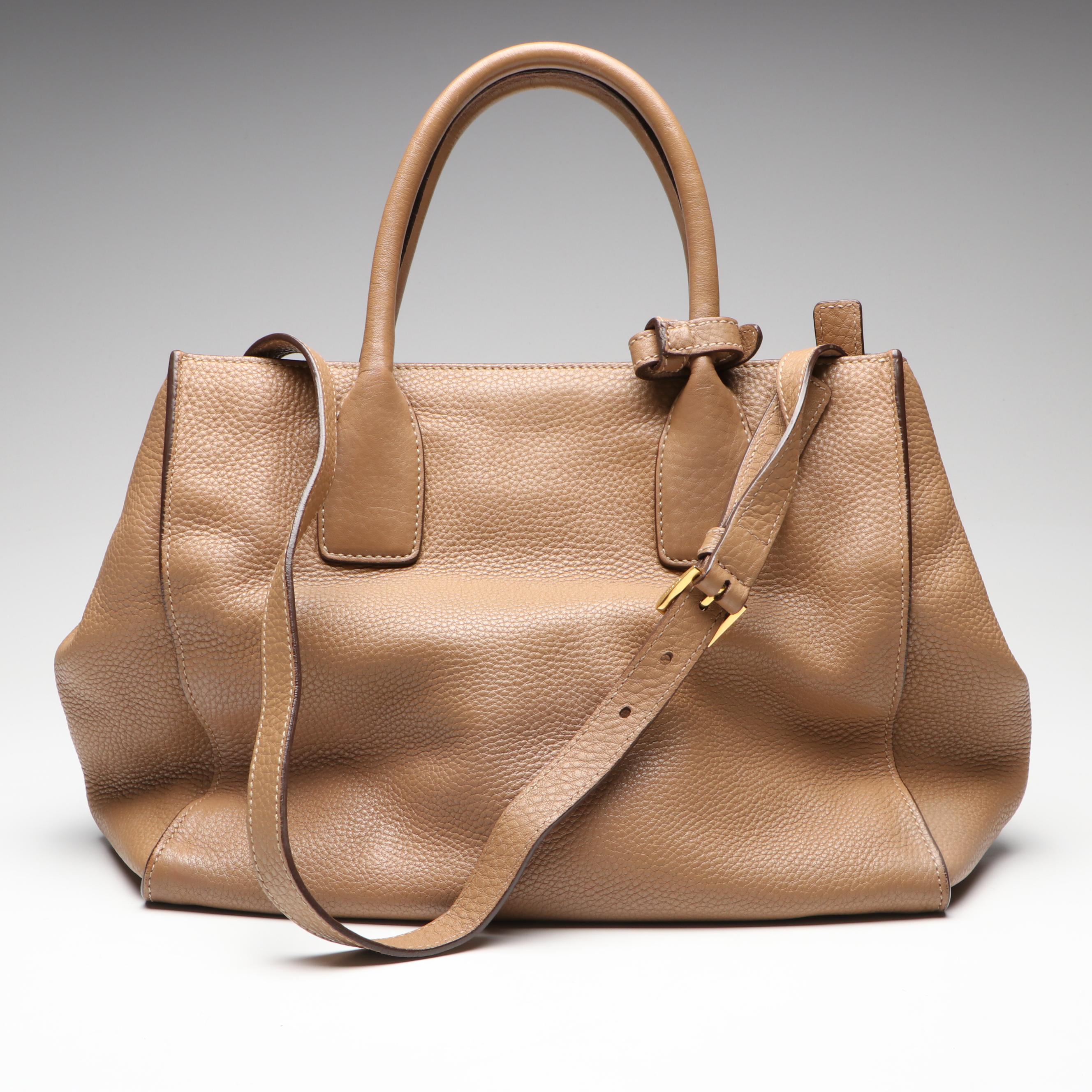 Prada Two-Way Shopping Tote in Beige Vitello Daino Leather