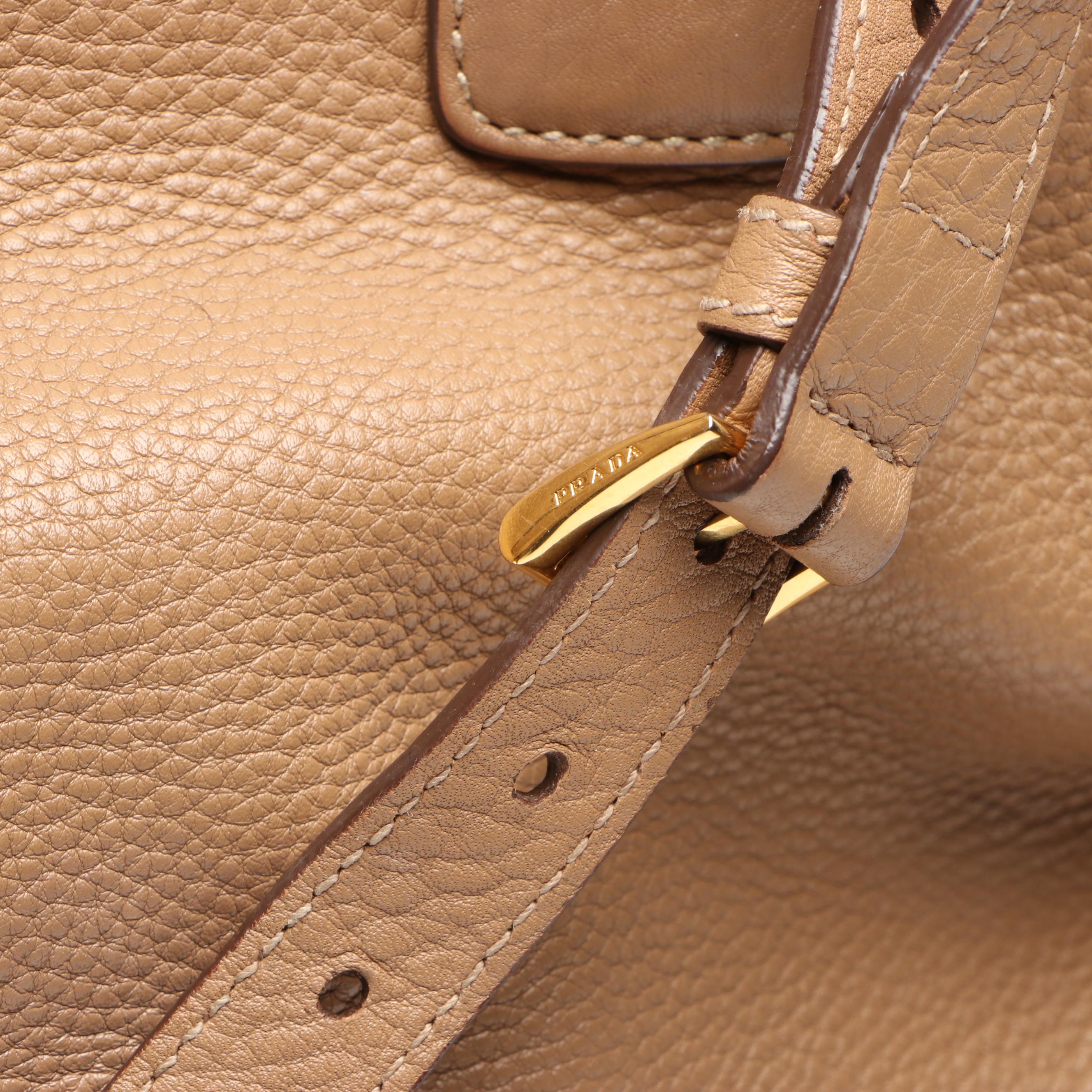 Prada Two-Way Shopping Tote in Beige Vitello Daino Leather