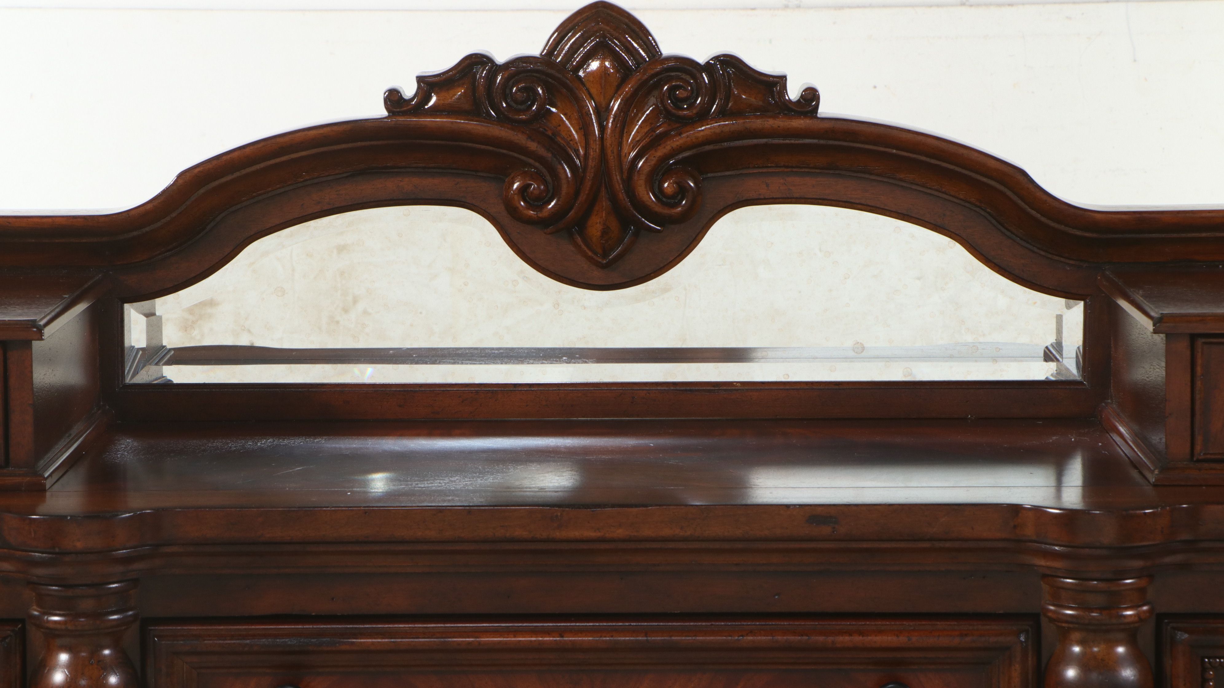 Contemporary Empire Style Mahogany Finish Buffet with Inset Mirror