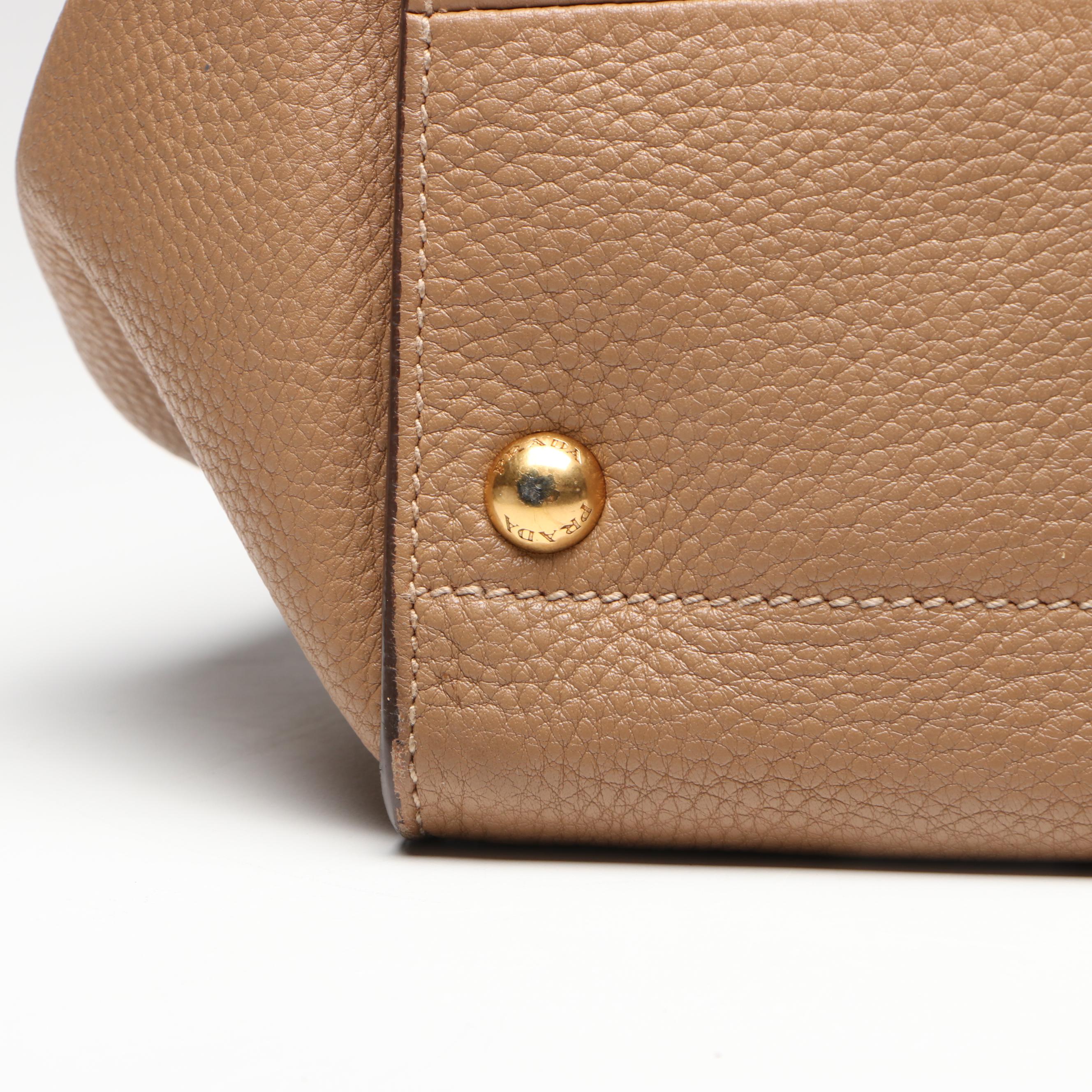 Prada Two-Way Shopping Tote in Beige Vitello Daino Leather