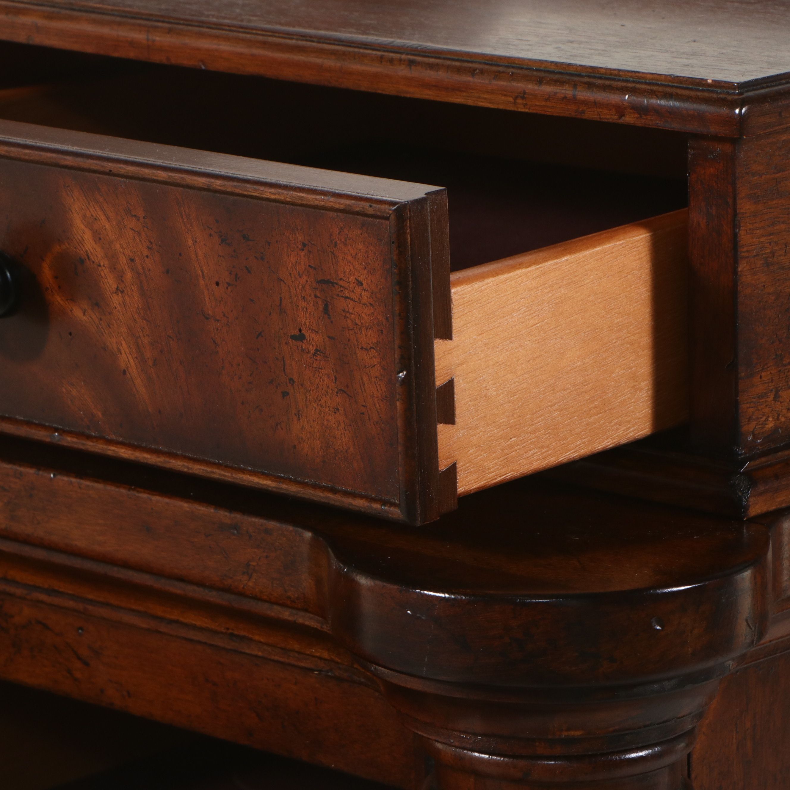 Contemporary Empire Style Mahogany Finish Buffet with Inset Mirror